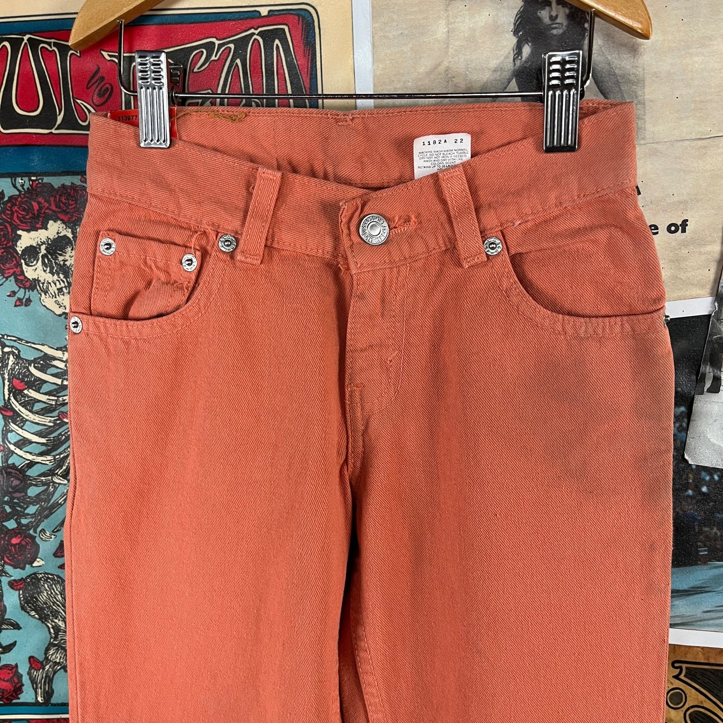 Vintage Kids Girls 90s Deadstock Coral Orange Pink Levi's Red Tab 517 Denim Flare Jeans Size 6X-7