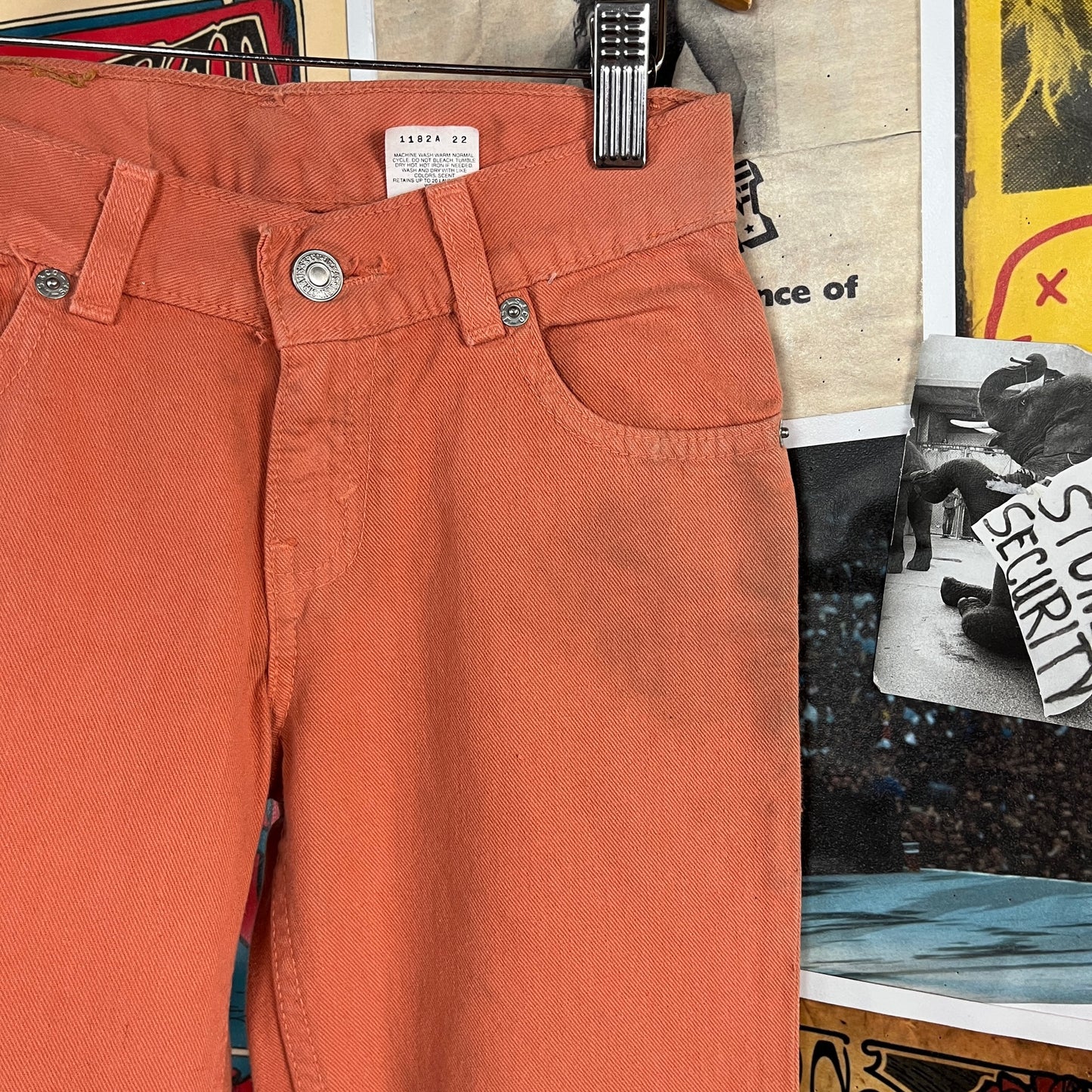 Vintage Kids Girls 90s Deadstock Coral Orange Pink Levi's Red Tab 517 Denim Flare Jeans Size 6X-7