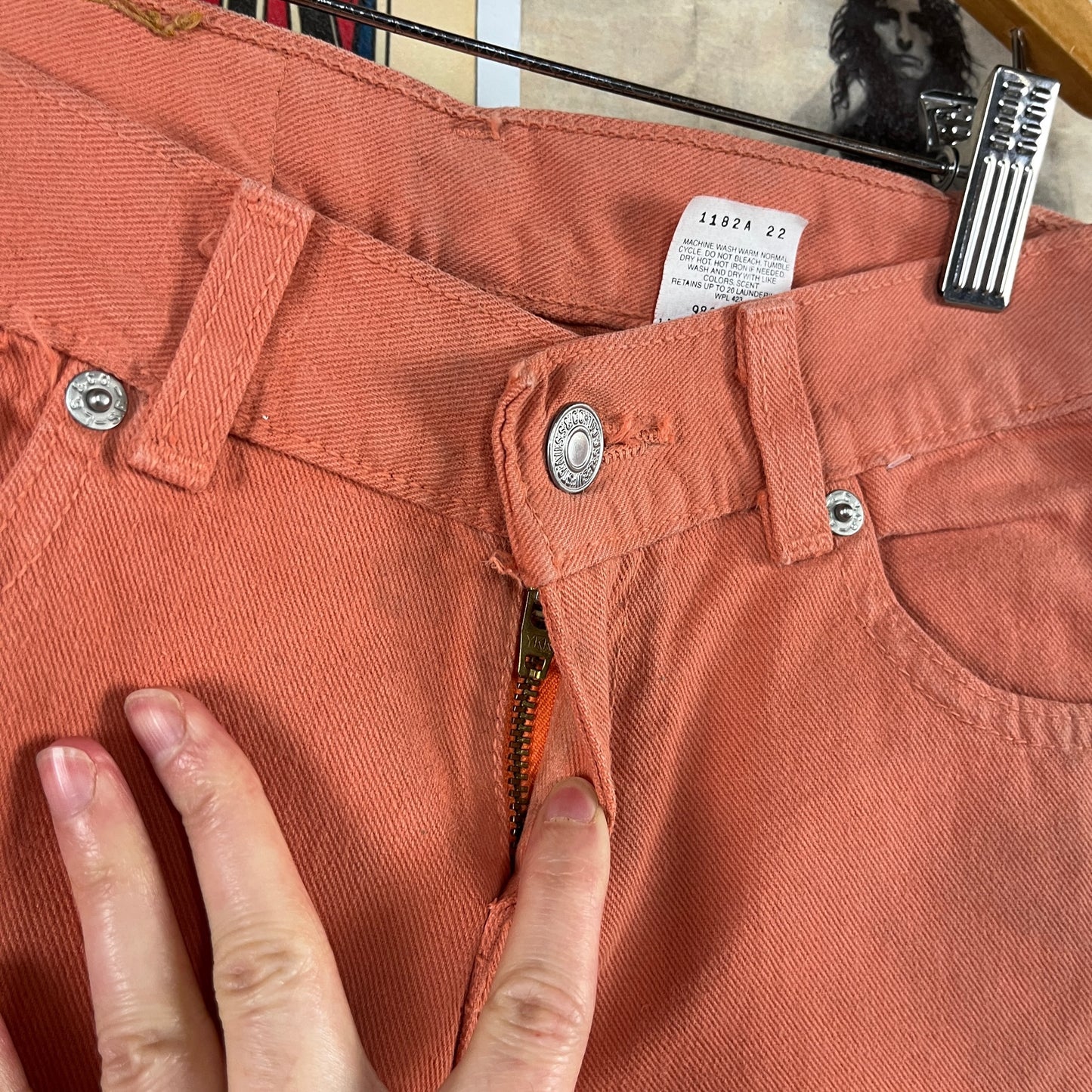 Vintage Kids Girls 90s Deadstock Coral Orange Pink Levi's Red Tab 517 Denim Flare Jeans Size 6X-7