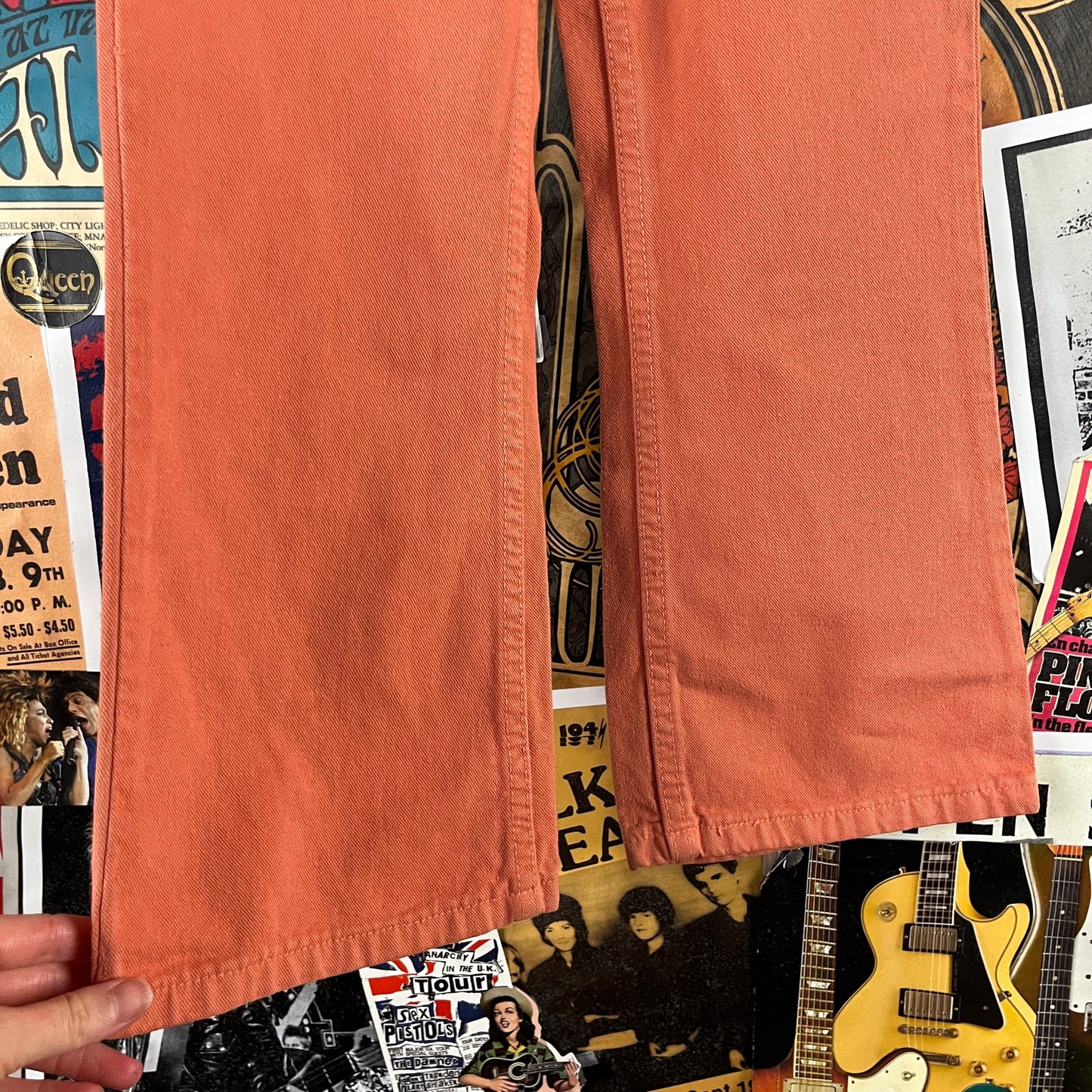 Vintage Kids Girls 90s Deadstock Coral Orange Pink Levi's Red Tab 517 Denim Flare Jeans Size 6X-7
