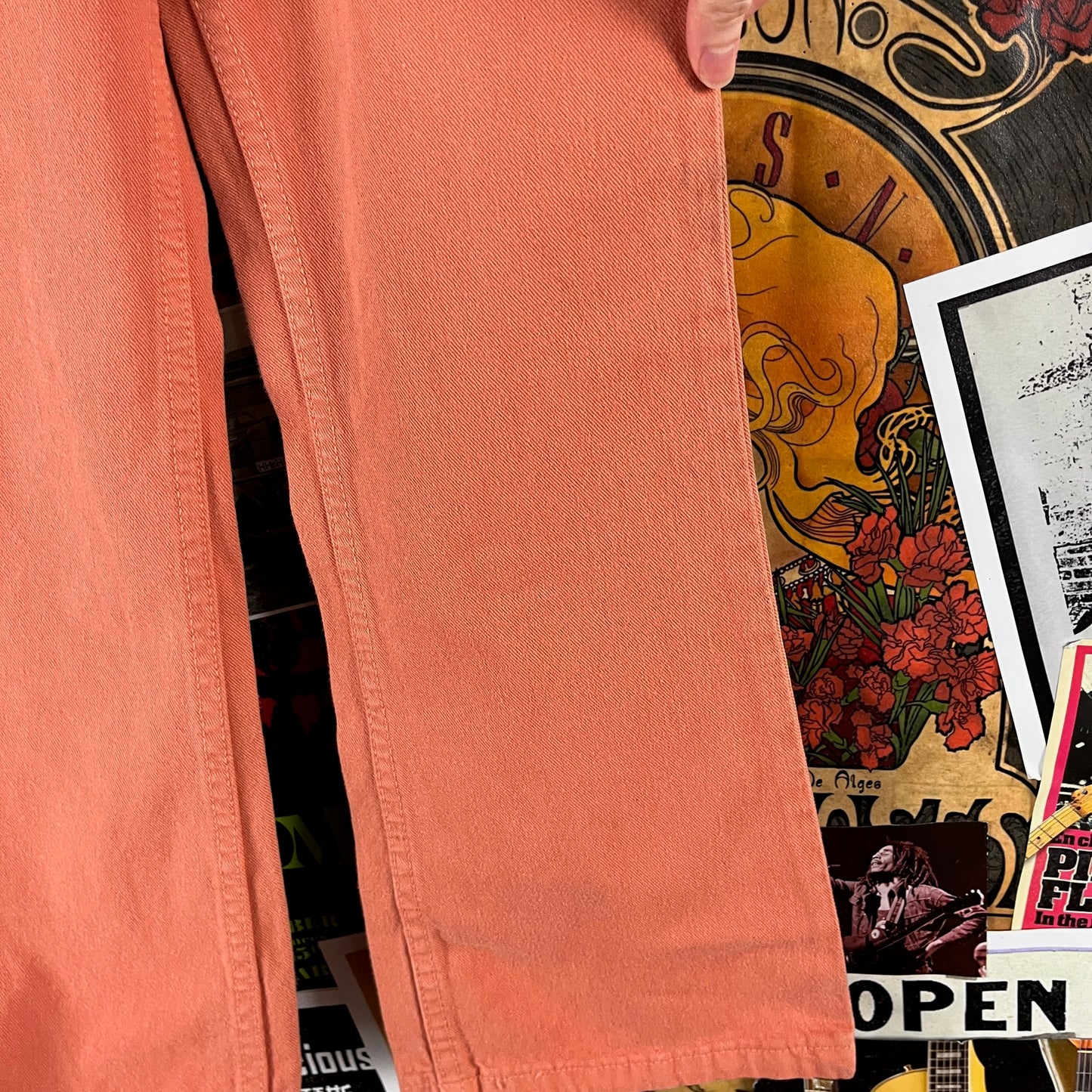Vintage Kids Girls 90s Deadstock Coral Orange Pink Levi's Red Tab 517 Denim Flare Jeans Size 6X-7