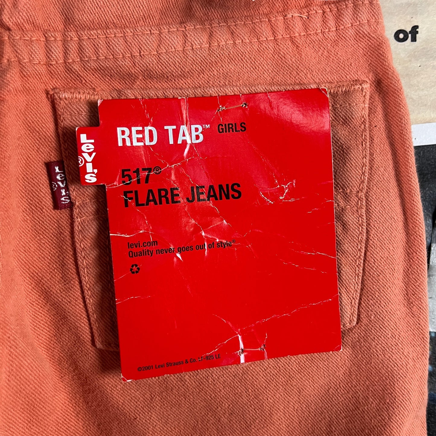 Vintage Kids Girls 90s Deadstock Coral Orange Pink Levi's Red Tab 517 Denim Flare Jeans Size 6X-7