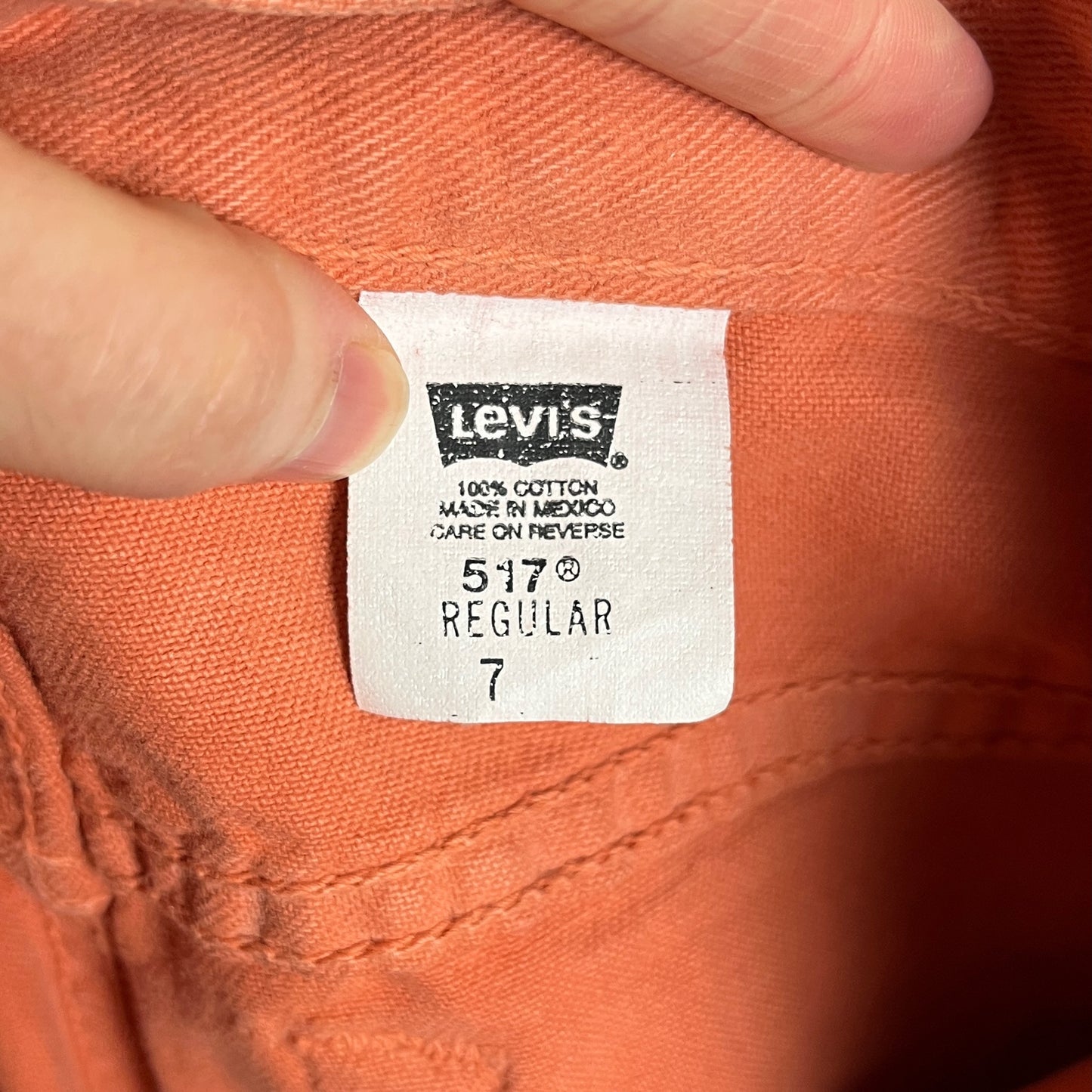 Vintage Kids Girls 90s Deadstock Coral Orange Pink Levi's Red Tab 517 Denim Flare Jeans Size 6X-7