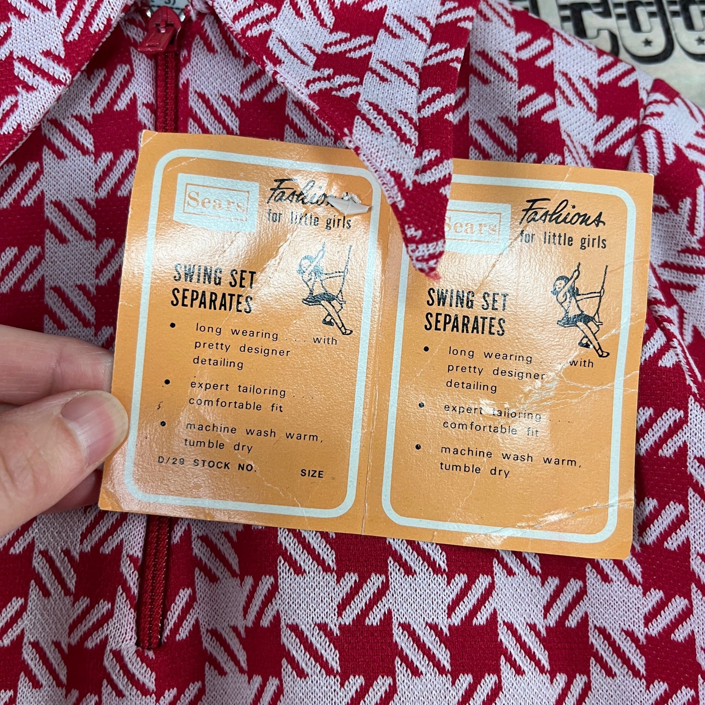 Vintage Toddler Girls Kids Retro Deadstock 70s Red White Check Plaid Sears Roebuck Swing Set Separates Long Sleeve Collared Onesie Bodysuit 2T