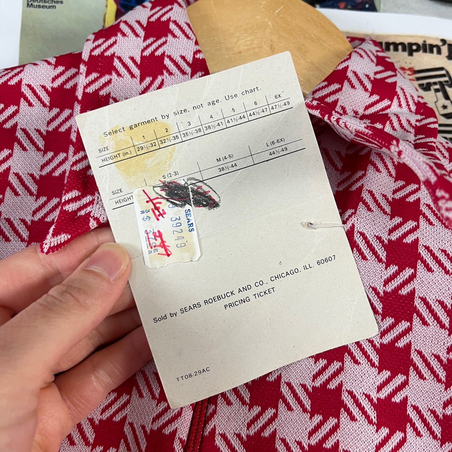 Vintage Toddler Girls Kids Retro Deadstock 70s Red White Check Plaid Sears Roebuck Swing Set Separates Long Sleeve Collared Onesie Bodysuit 2T