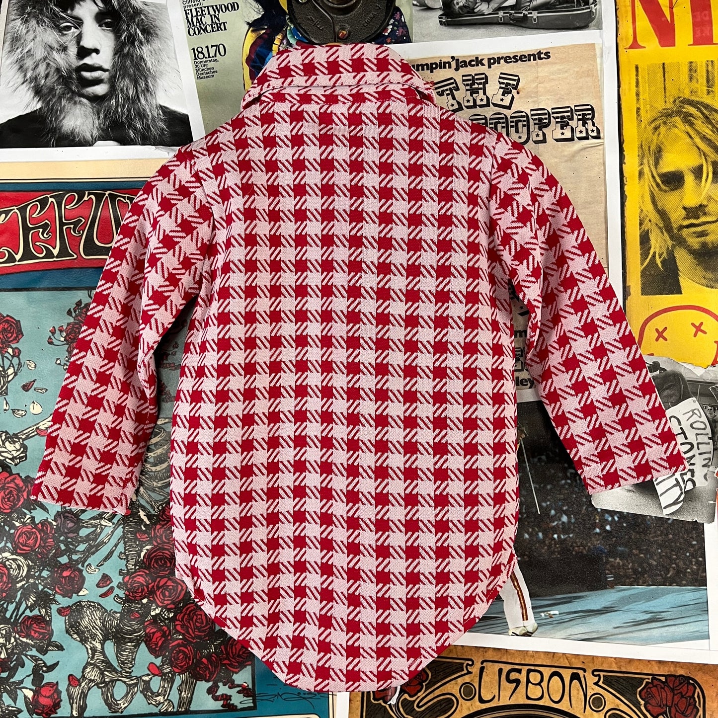 Vintage Toddler Girls Kids Retro Deadstock 70s Red White Check Plaid Sears Roebuck Swing Set Separates Long Sleeve Collared Onesie Bodysuit 2T