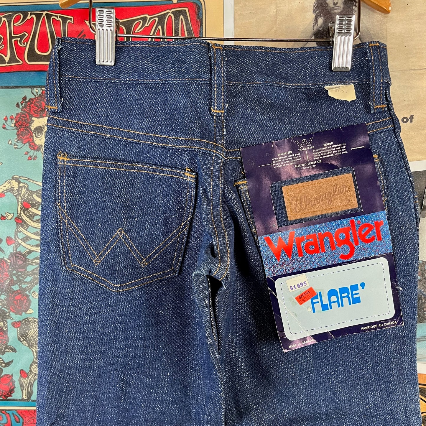 Vintage Kids 70s-80s Blue Wrangler No Fault Denim Flares Jeans Size 8 Ages 7-8