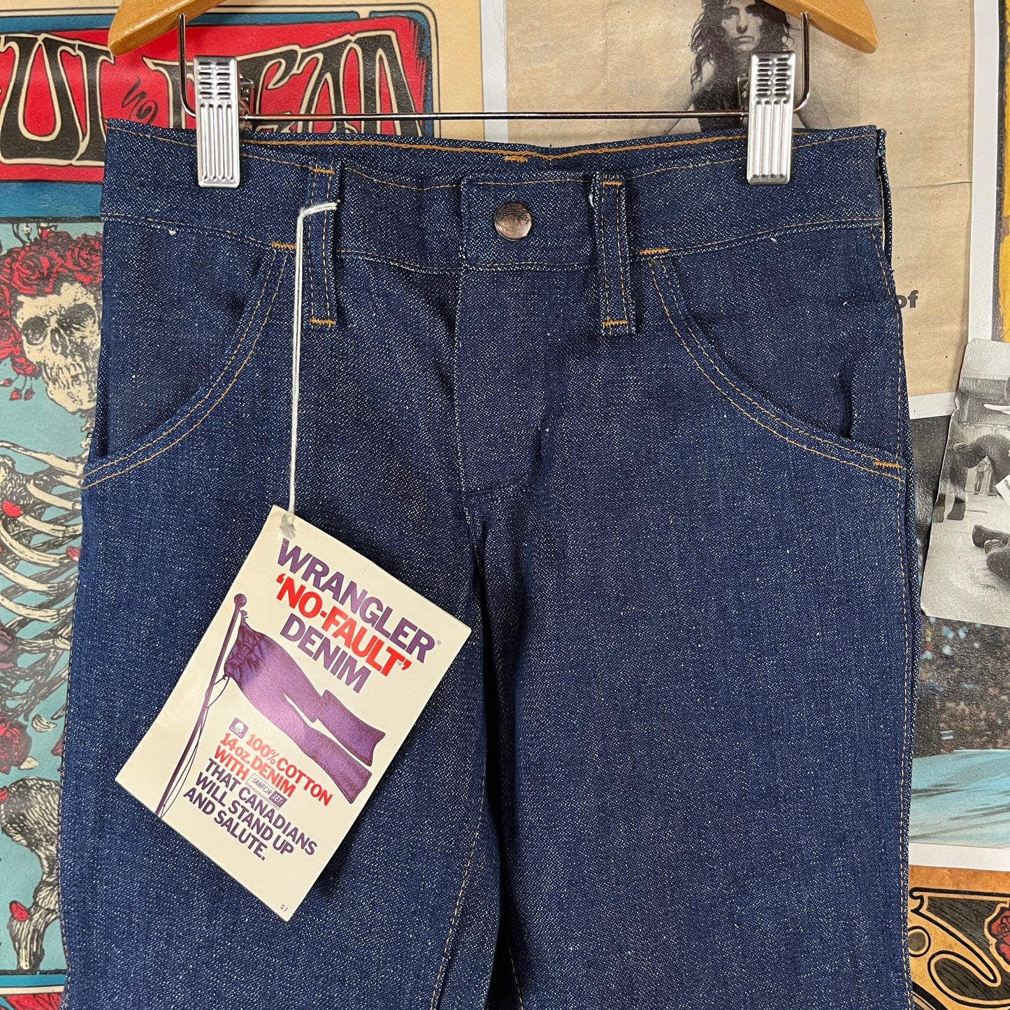 Vintage Kids 70s-80s Blue Wrangler No Fault Denim Flares Jeans Size 8 Ages 7-8