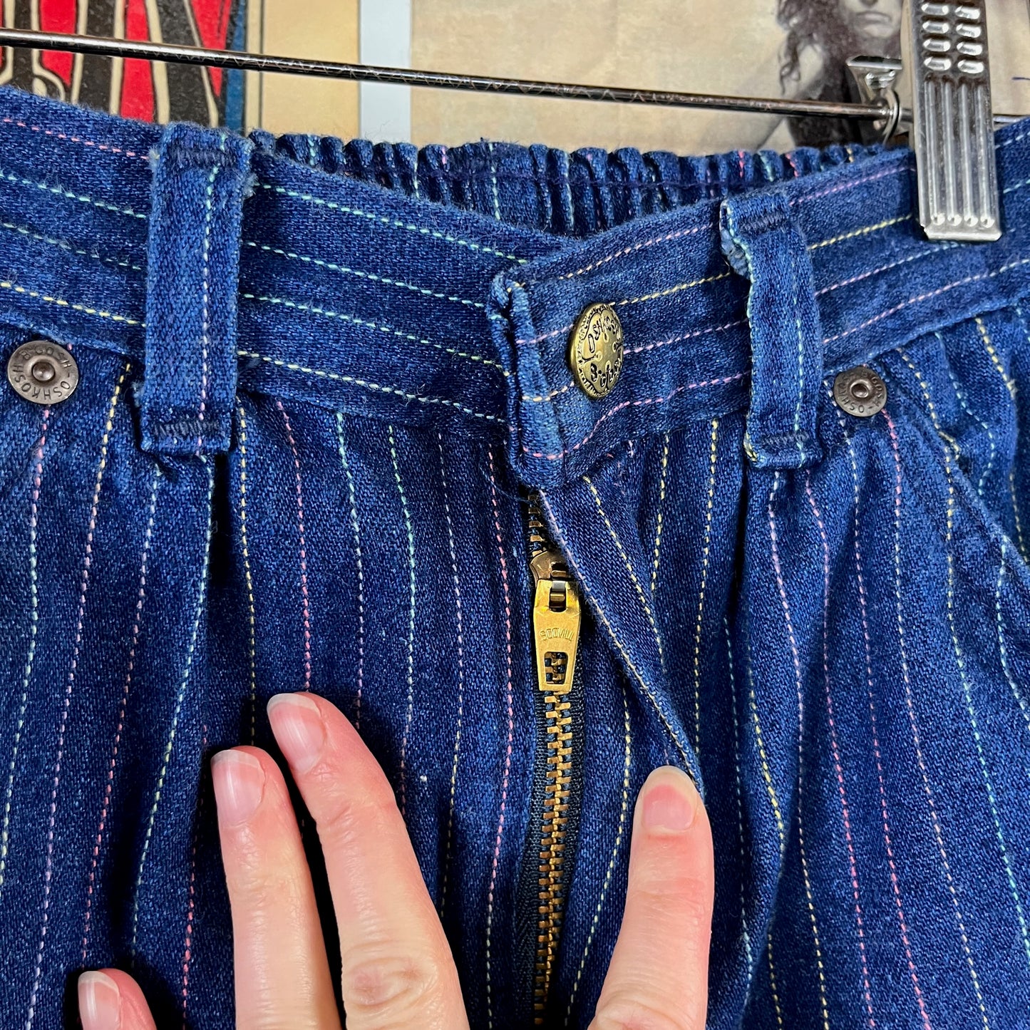 Vintage Toddler Girl Kids 80s Rainbow Pintripe Denim OshKosh B'Gosh Elastic Waist Denim Jeans 4T