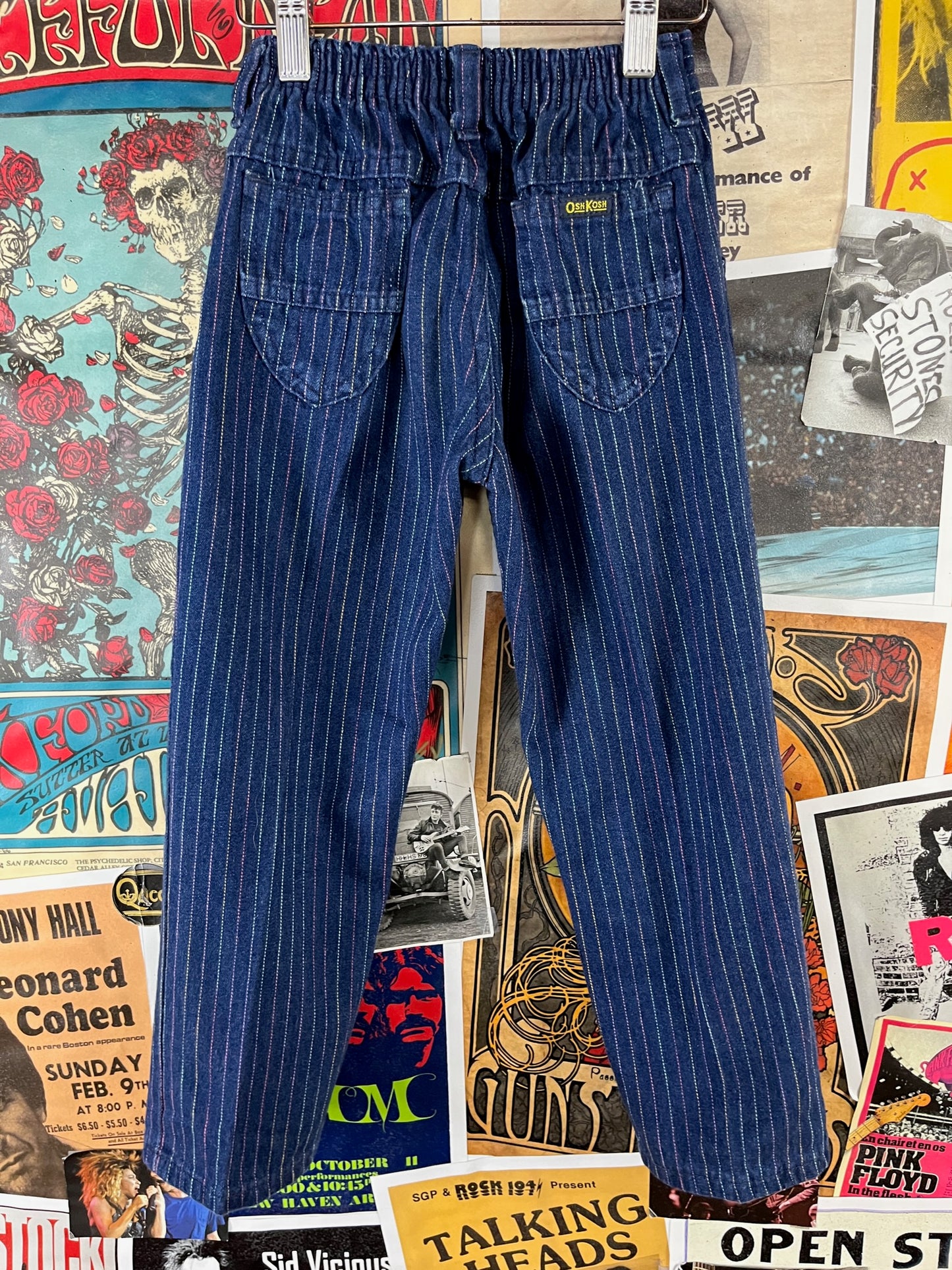Vintage Toddler Girl Kids 80s Rainbow Pintripe Denim OshKosh B'Gosh Elastic Waist Denim Jeans 4T