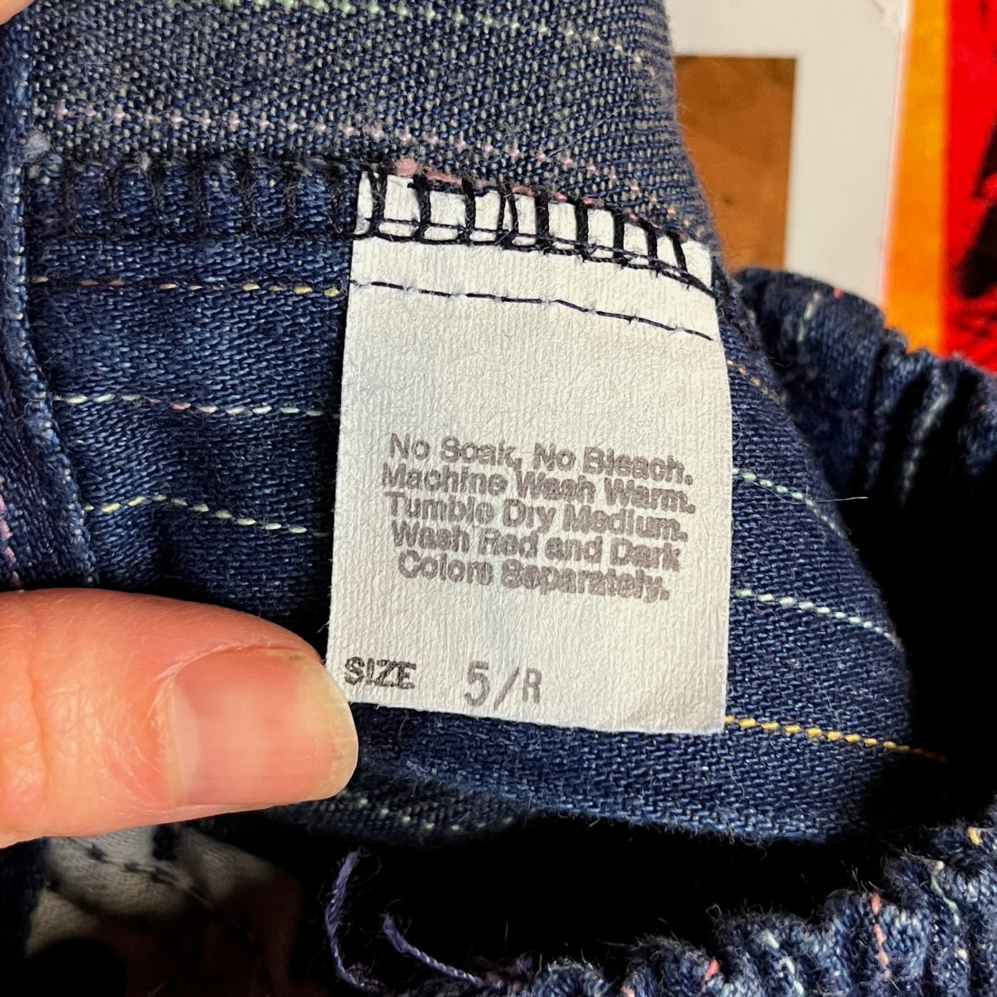 Vintage Toddler Girl Kids 80s Rainbow Pintripe Denim OshKosh B'Gosh Elastic Waist Denim Jeans 4T