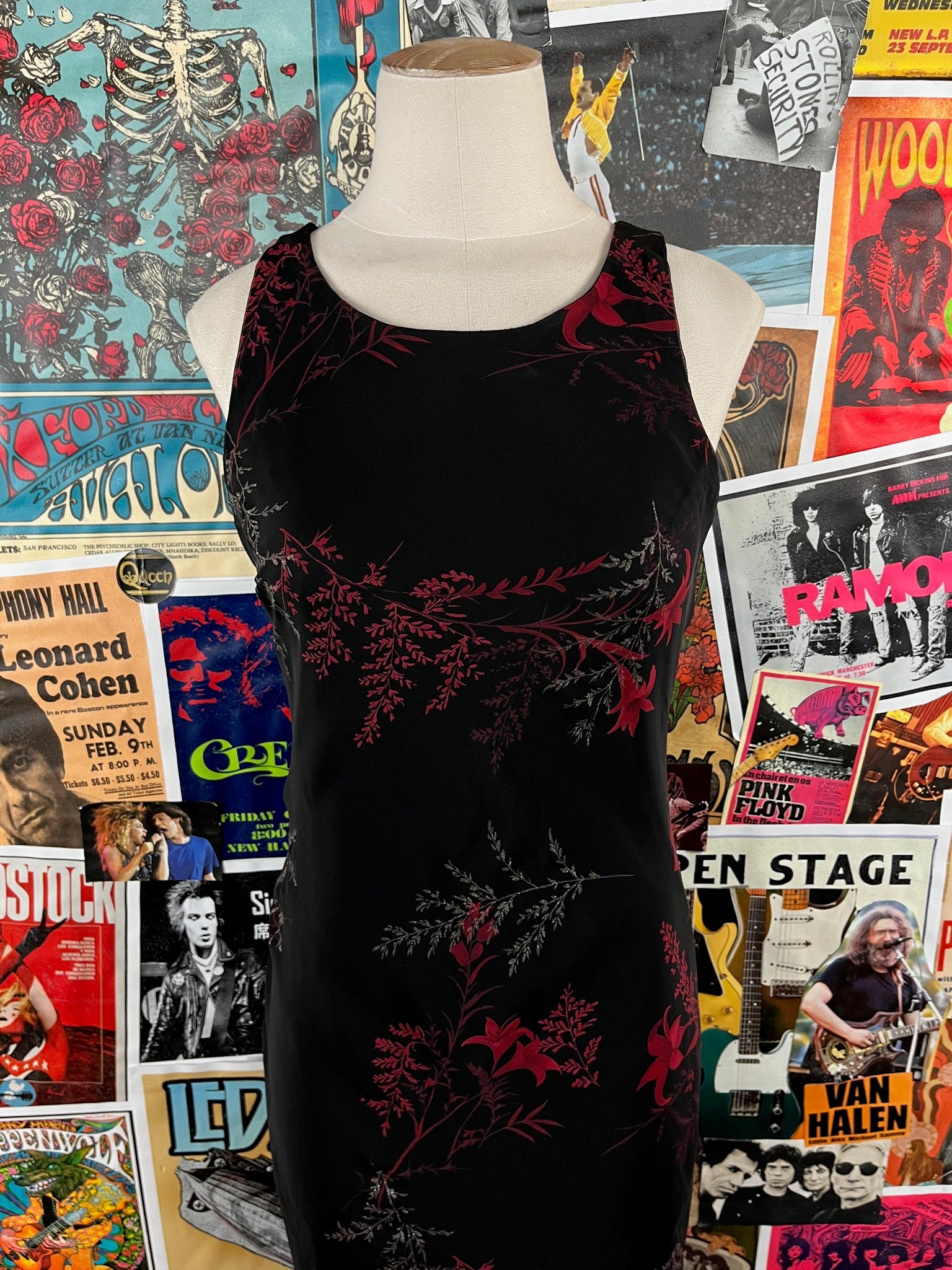 Vintage Women's 90s Black Red Gold Metallic Sparkle Botanical Floral P Vetted Vintage Vintage Women's 90s Black Red Gold Metallic Sparkle Botanical Floral P Vetted Vintage