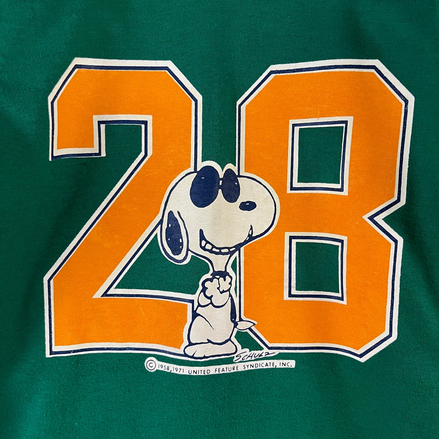 Vintage 80s Kids Green Peanuts Snoopy Champion Raglan Football Jersey Graphic T-Shirt Ages 5-6