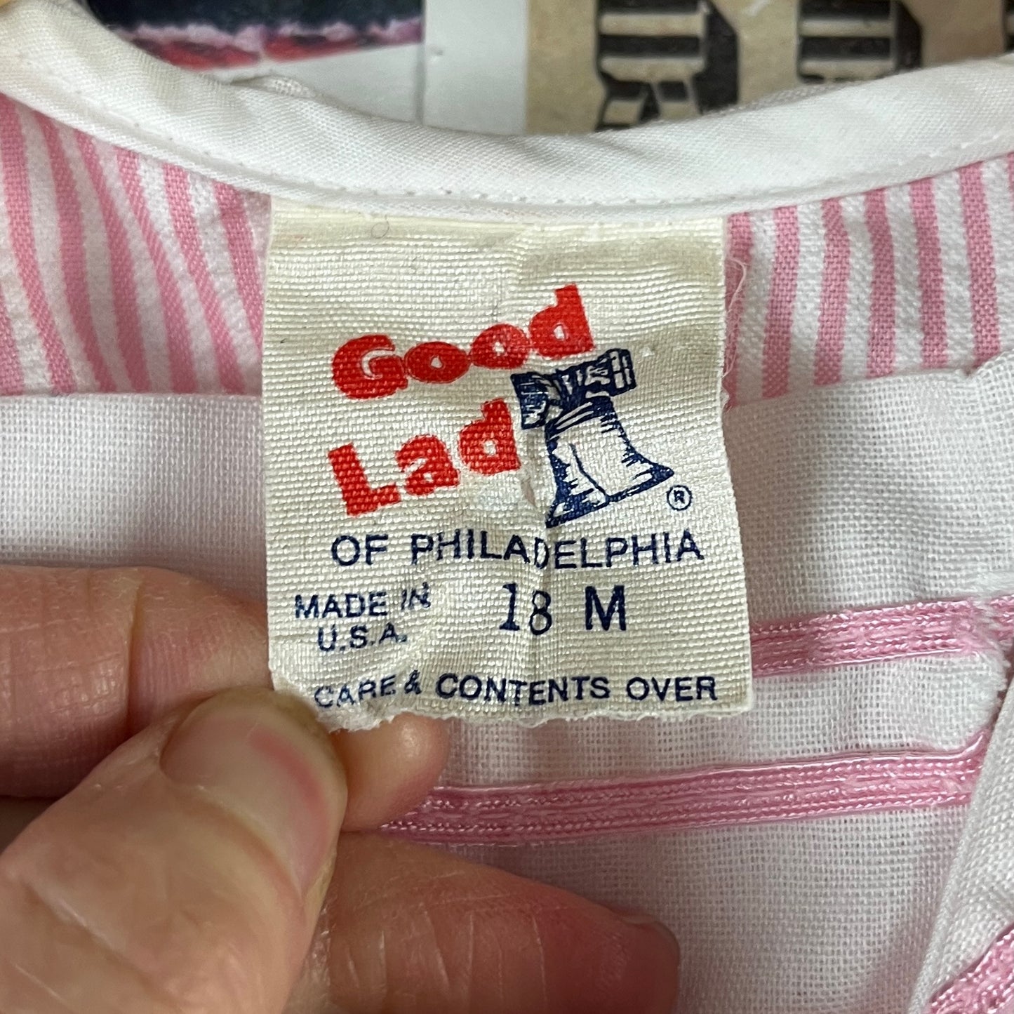 Vintage Toddler Girls 70s-80s Pink White Seersucker Sailor Collar Jumpsuit 18 Months