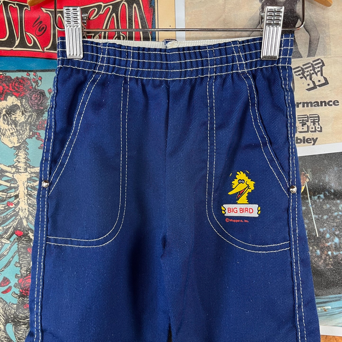 Vintage Toddler Kids 70s-80s Blue Muppets Sesame Street Big Bird Pants Ages 3-4
