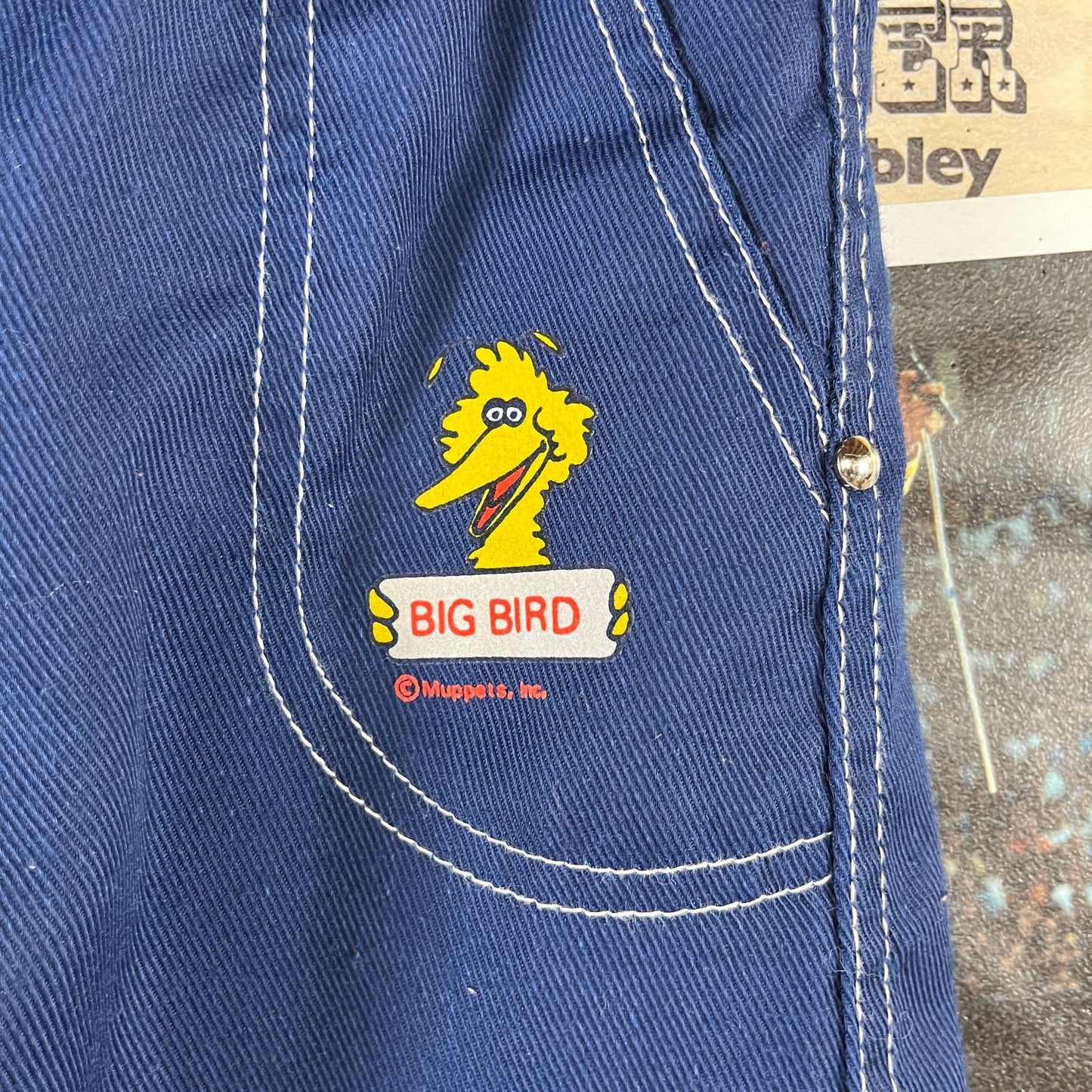 Vintage Toddler Kids 70s-80s Blue Muppets Sesame Street Big Bird Pants Ages 3-4