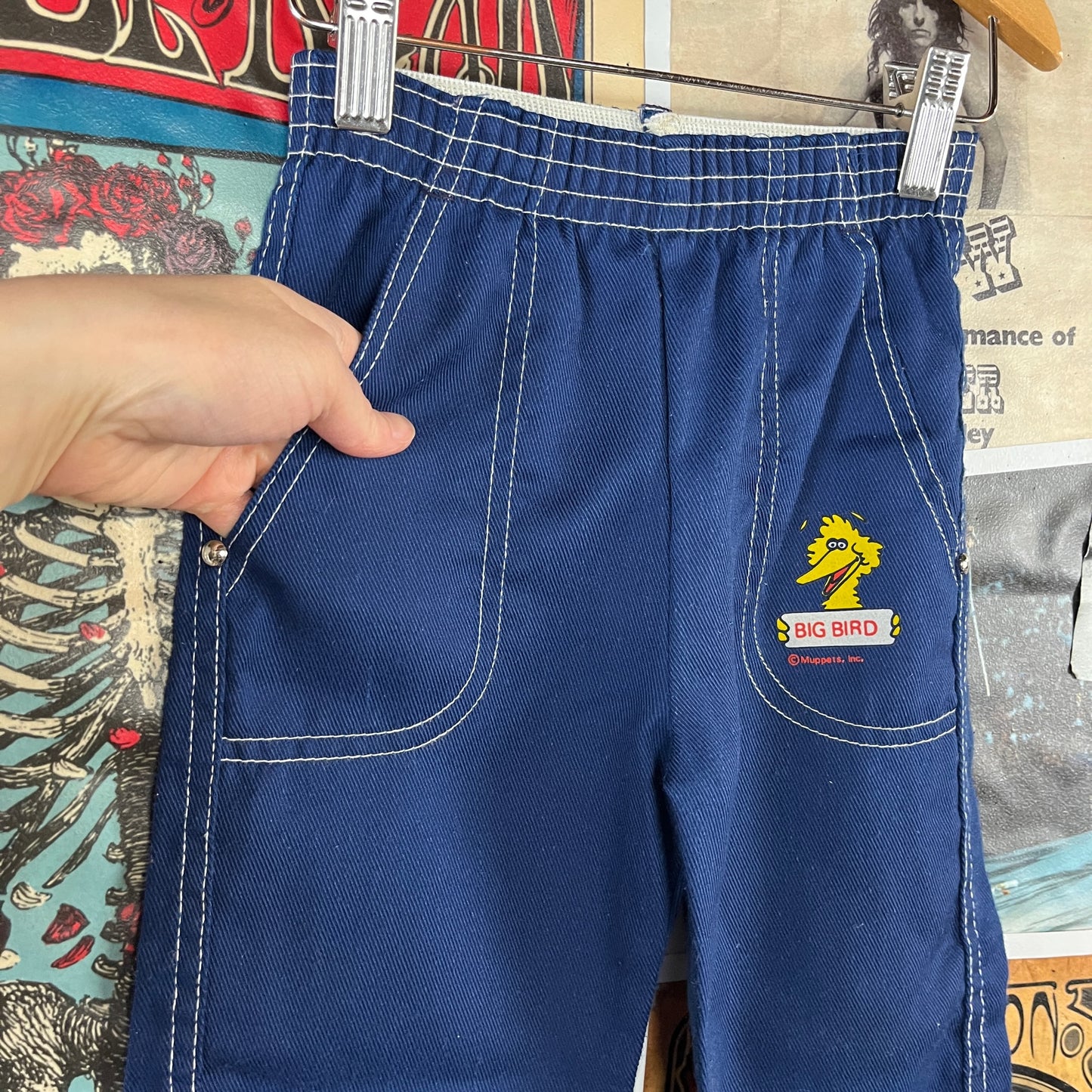 Vintage Toddler Kids 70s-80s Blue Muppets Sesame Street Big Bird Pants Ages 3-4