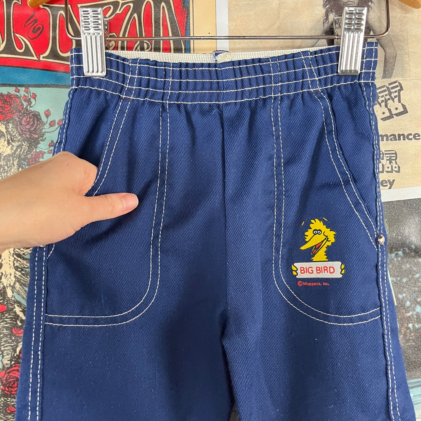 Vintage Toddler Kids 70s-80s Blue Muppets Sesame Street Big Bird Pants Ages 3-4