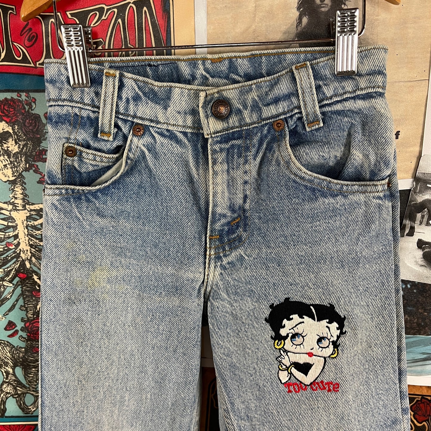 Vintage Kids 80s-90s Orange Tab Levi's Embroidered Betty Boop Denim Jeans 8 Slim