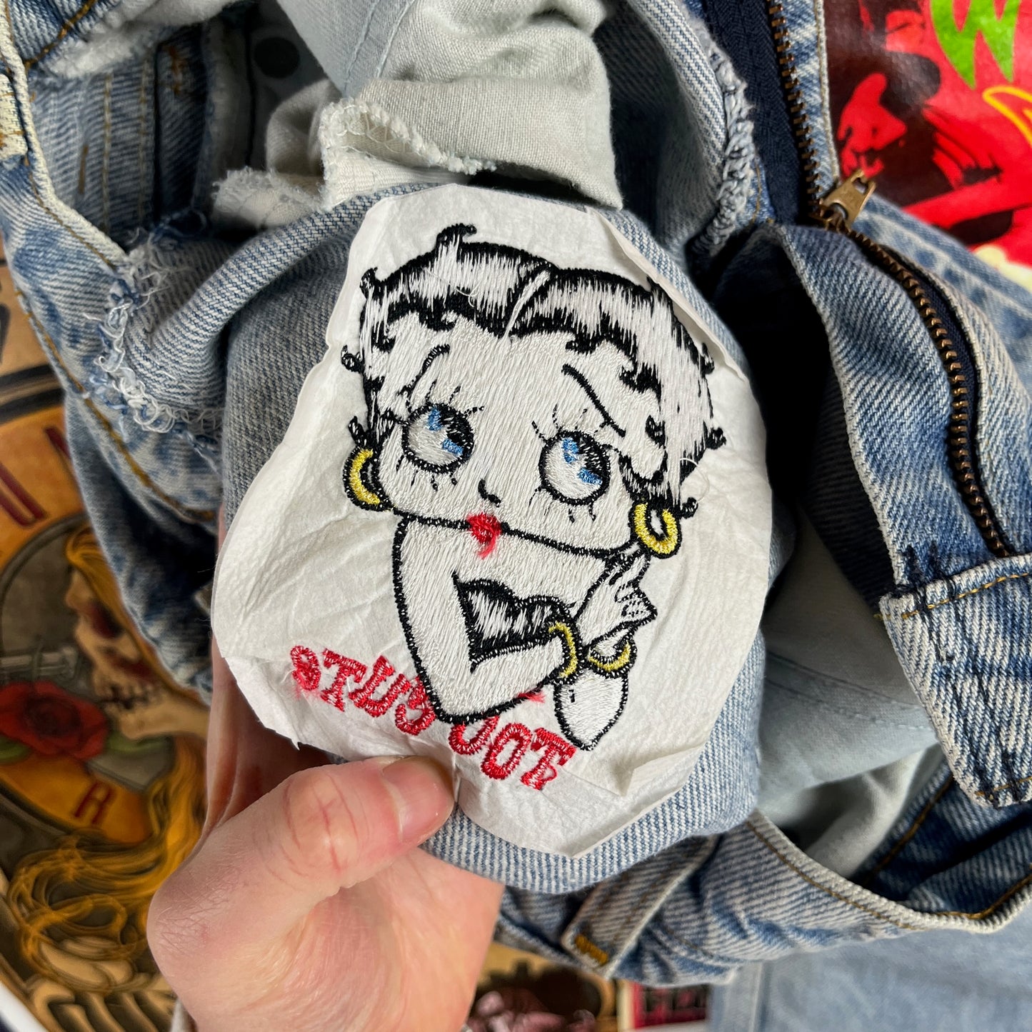Vintage Kids 80s-90s Orange Tab Levi's Embroidered Betty Boop Denim Jeans 8 Slim