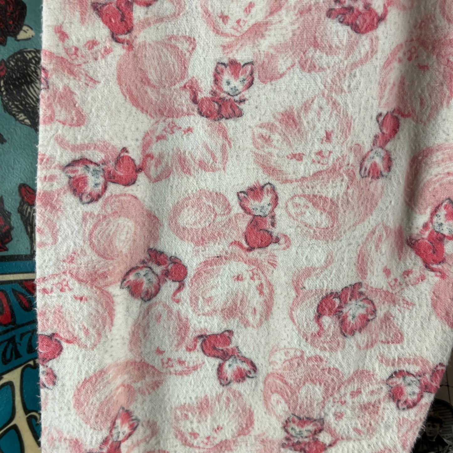Vintage Girls Kids Retro 60s Pink White Kitty Cats Novelty All Over Print Elastic Waist Pajama Pant Size 6X-7