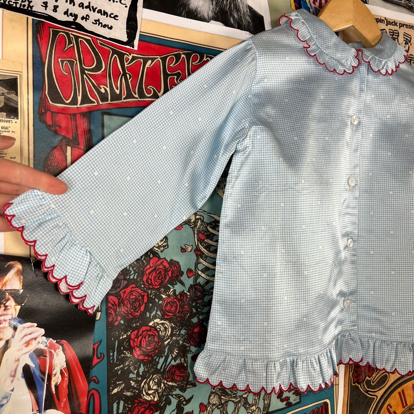 Vintage Girls Kids 70s-80s Light Blue Lingelor Ruffle Pajamas Set Ages 4-5