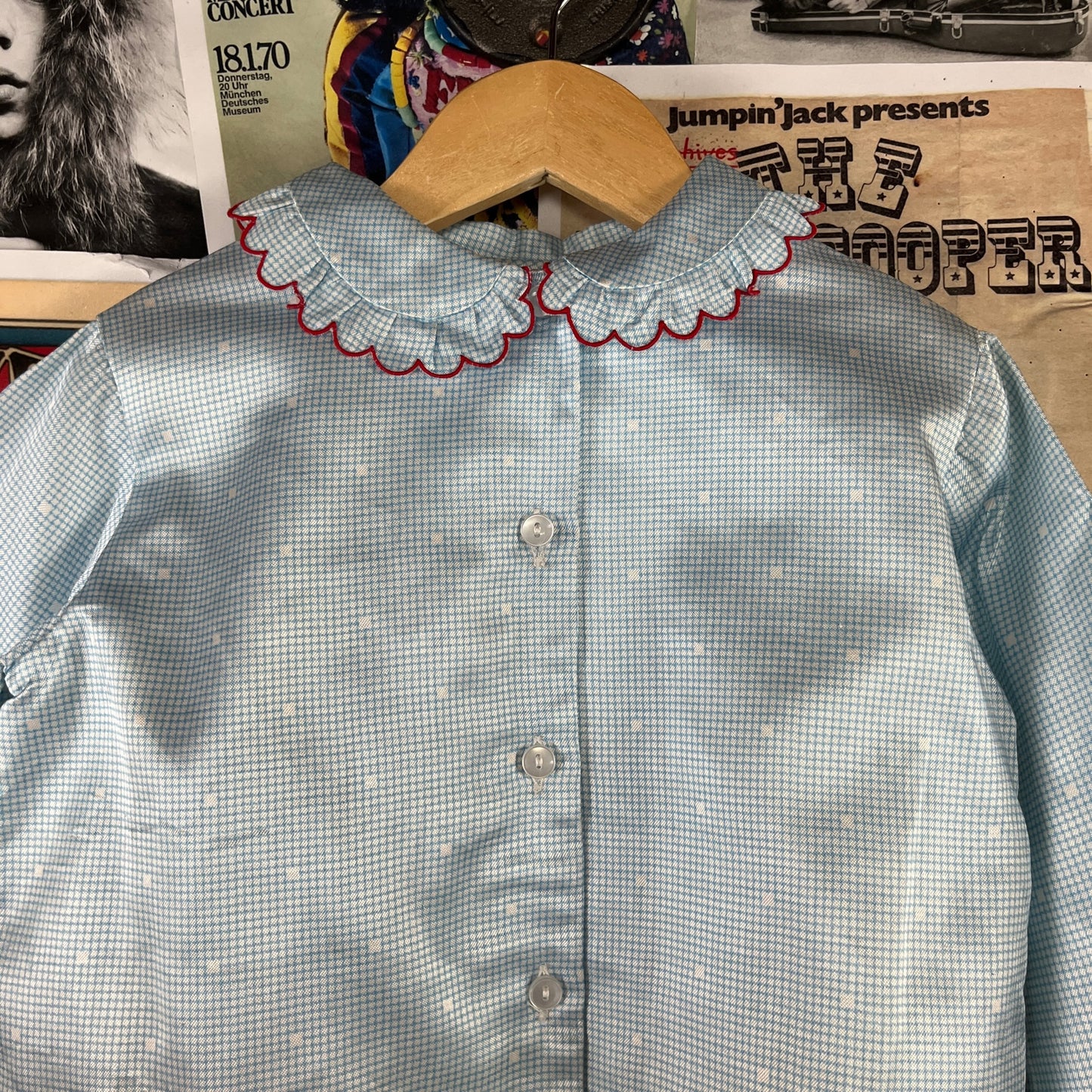 Vintage Girls Kids 70s-80s Light Blue Lingelor Ruffle Pajamas Set Ages 4-5