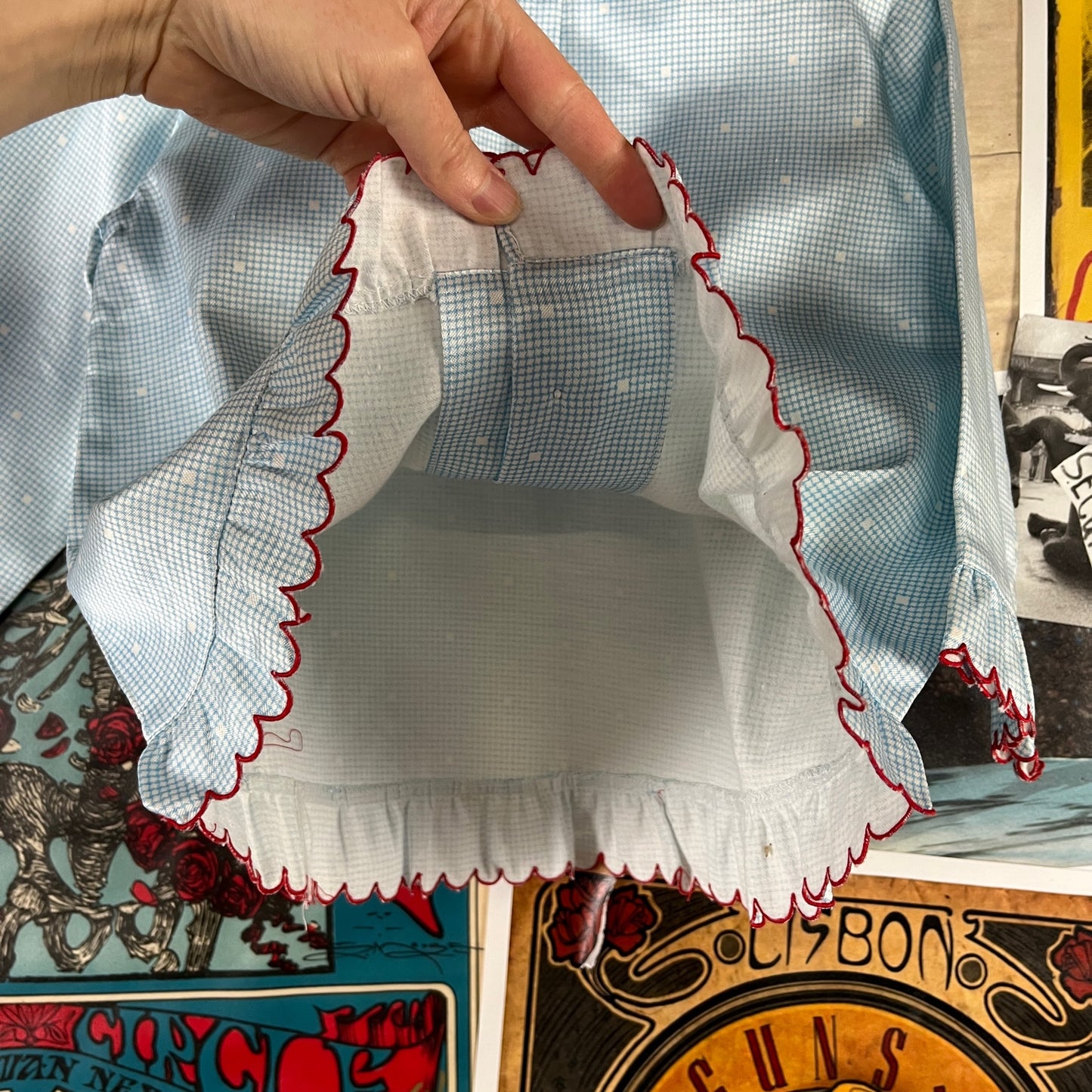 Vintage Girls Kids 70s-80s Light Blue Lingelor Ruffle Pajamas Set Ages 4-5