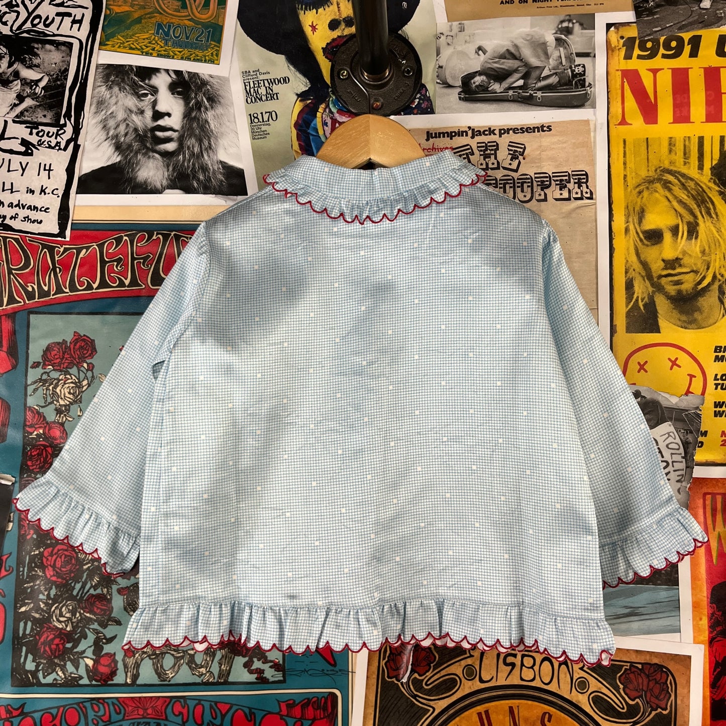 Vintage Girls Kids 70s-80s Light Blue Lingelor Ruffle Pajamas Set Ages 4-5