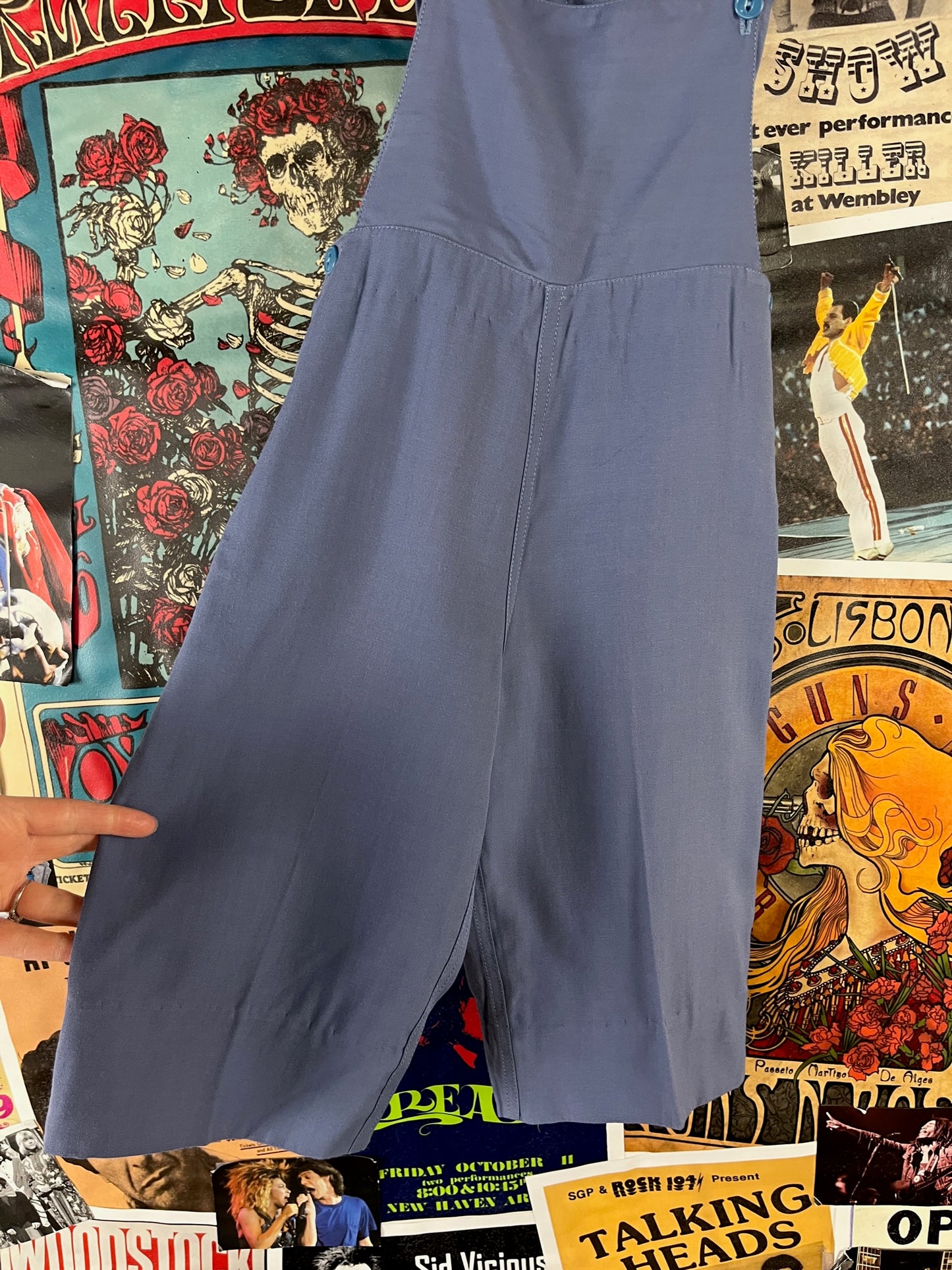 Vintage Toddler 50s-60s Periwinkle Blue Wide Leg Rayon Cat Eye Button Overall Jumpsuit 2T