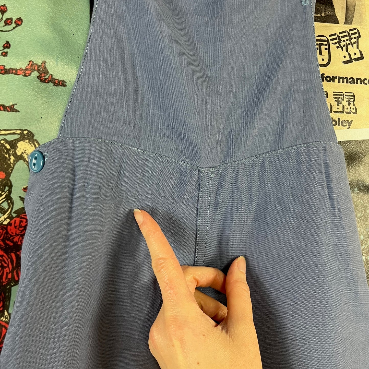 Vintage Toddler 50s-60s Periwinkle Blue Wide Leg Rayon Cat Eye Button Overall Jumpsuit 2T