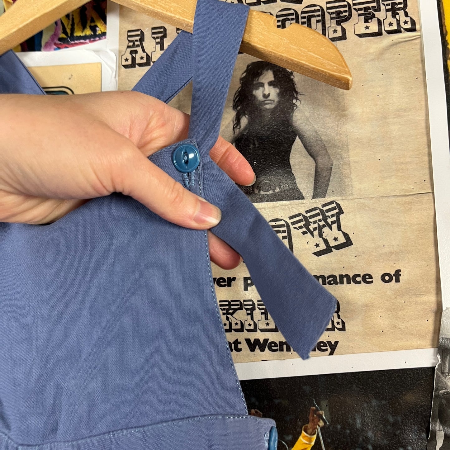 Vintage Toddler 50s-60s Periwinkle Blue Wide Leg Rayon Cat Eye Button Overall Jumpsuit 2T