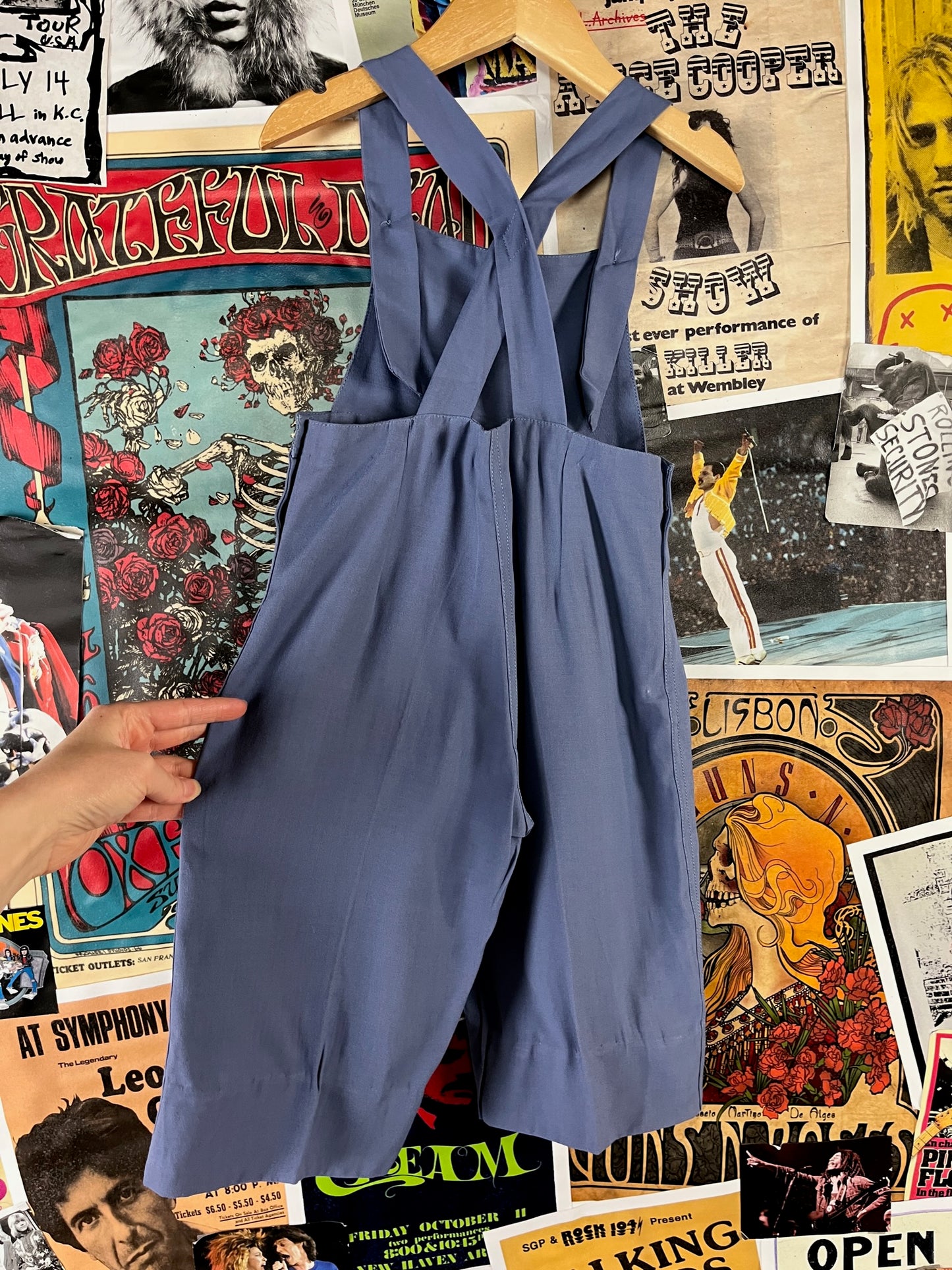 Vintage Toddler 50s-60s Periwinkle Blue Wide Leg Rayon Cat Eye Button Overall Jumpsuit 2T