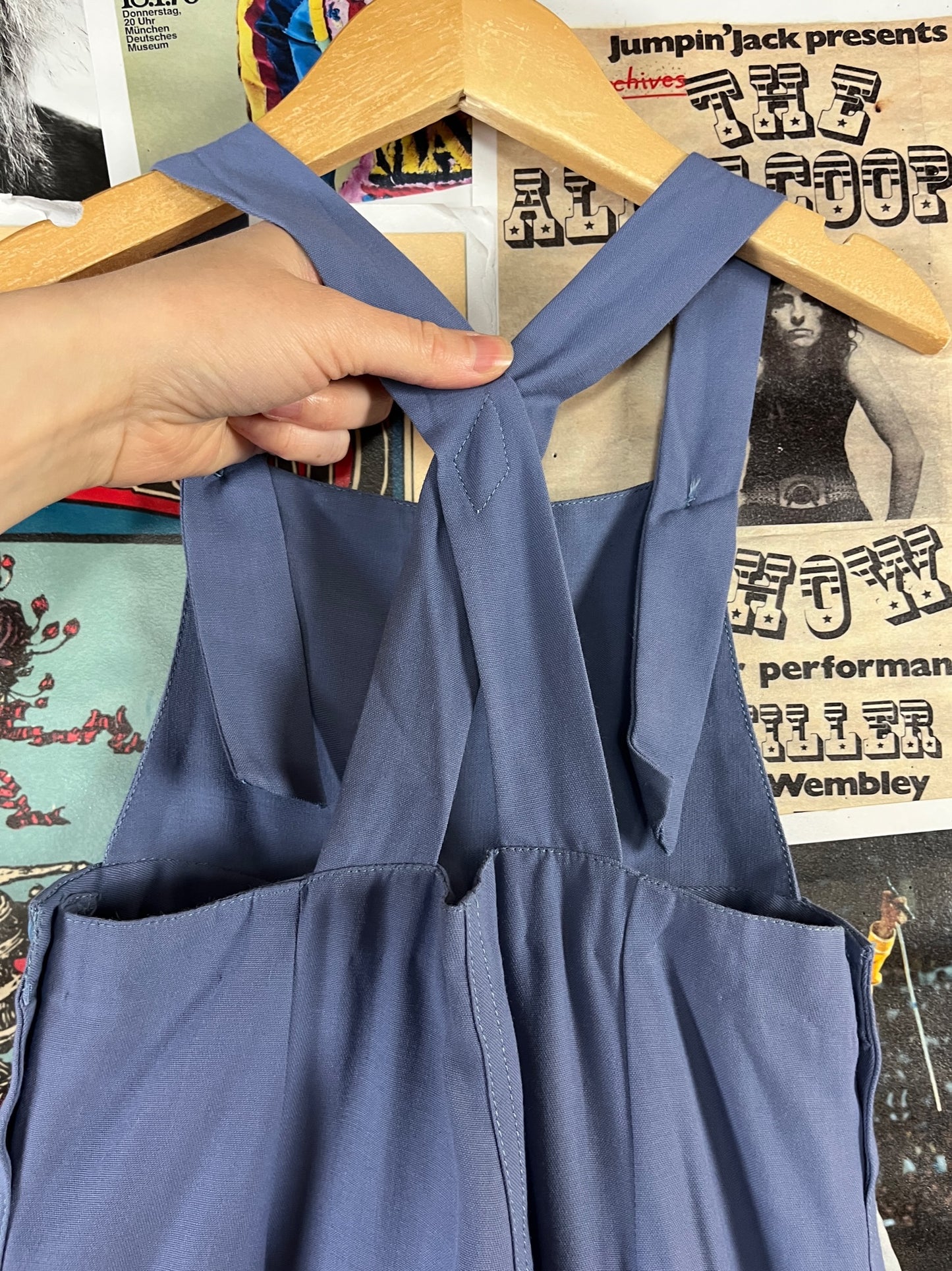 Vintage Toddler 50s-60s Periwinkle Blue Wide Leg Rayon Cat Eye Button Overall Jumpsuit 2T