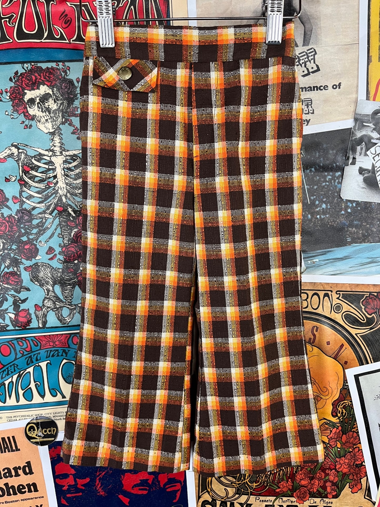 Vintage Toddler Kids 60s-70s Brown Orange Plaid Health-tex Trouser Pants 2T