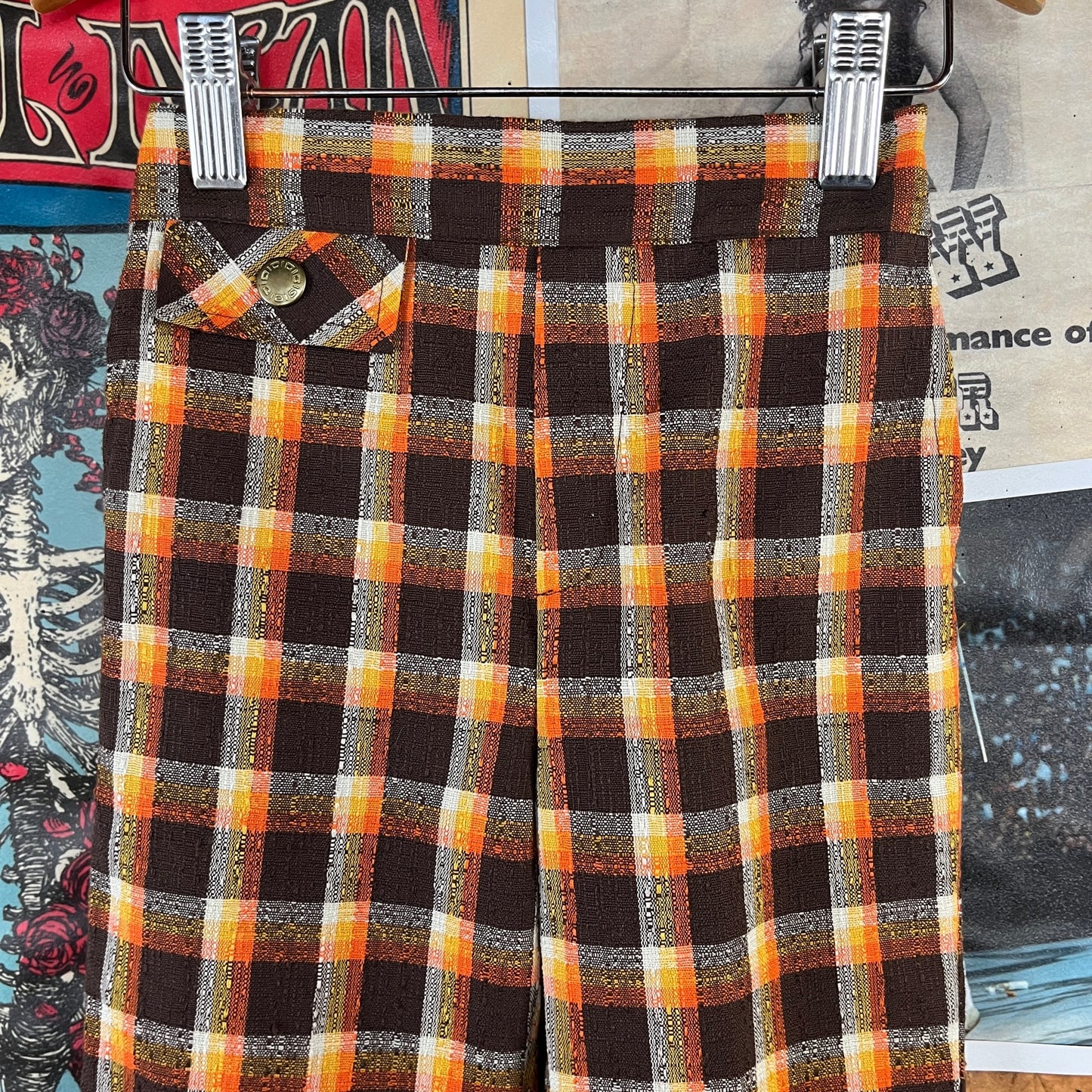 Vintage Toddler Kids 60s-70s Brown Orange Plaid Health-tex Trouser Pants 2T
