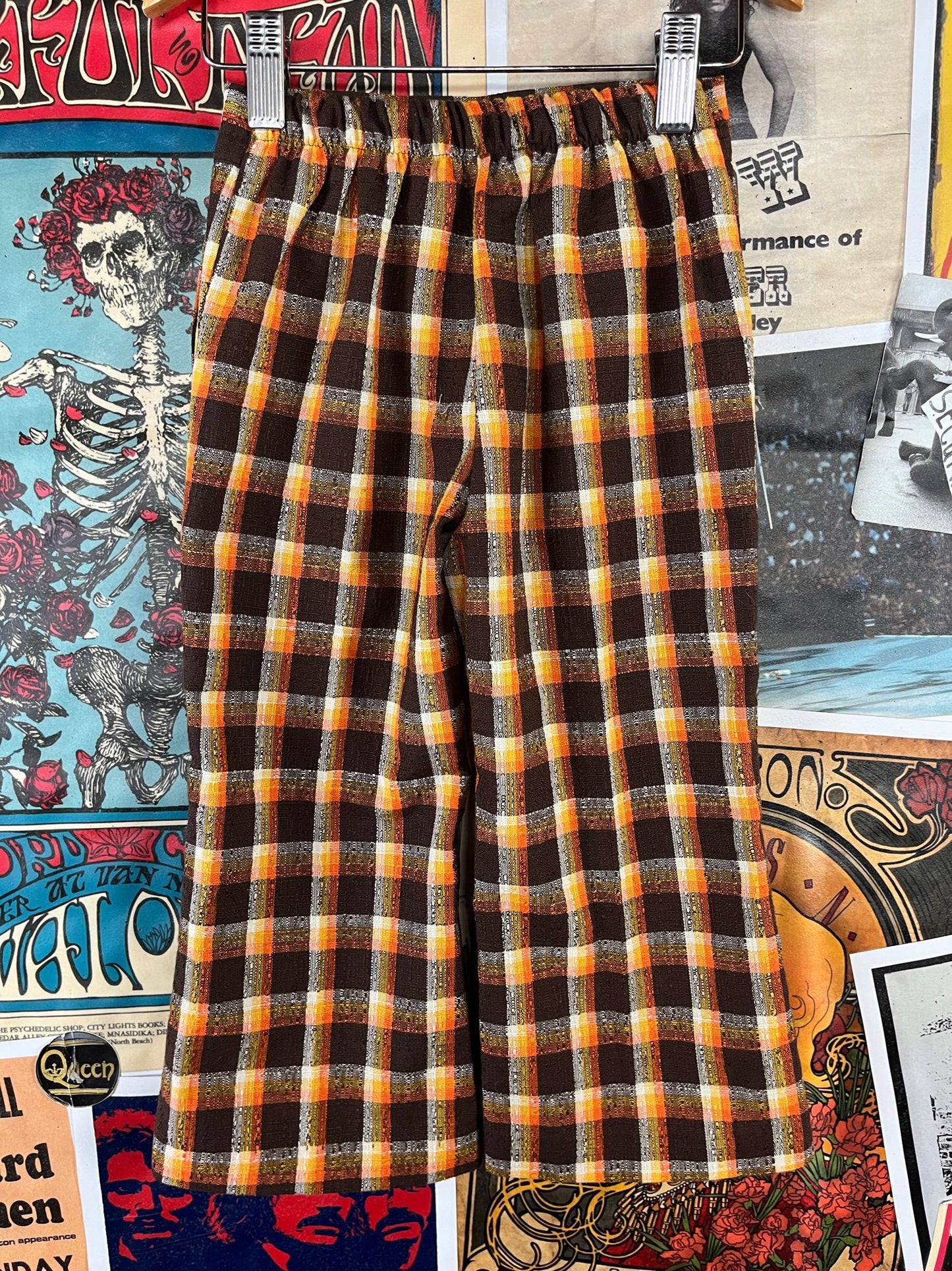 Vintage Toddler Kids 60s-70s Brown Orange Plaid Health-tex Trouser Pants 2T
