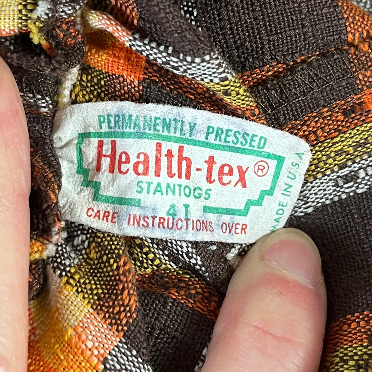 Vintage Toddler Kids 60s-70s Brown Orange Plaid Health-tex Trouser Pants 2T