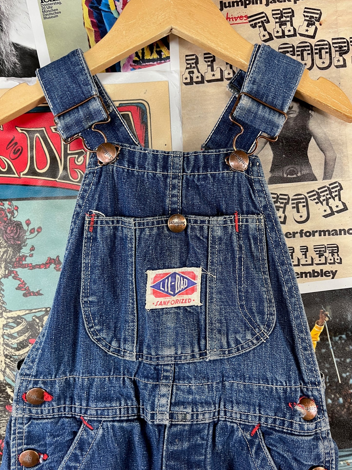 Vintage Toddler Kids 60s-70s Lil Dad Sanforized Denim Overalls 3T