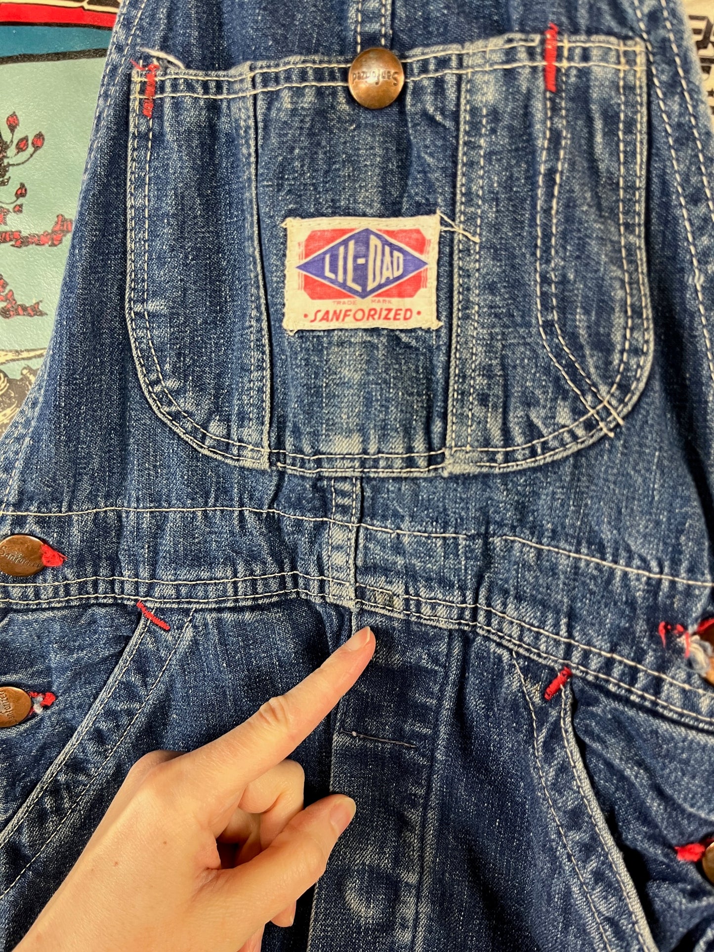 Vintage Toddler Kids 60s-70s Lil Dad Sanforized Denim Overalls 3T