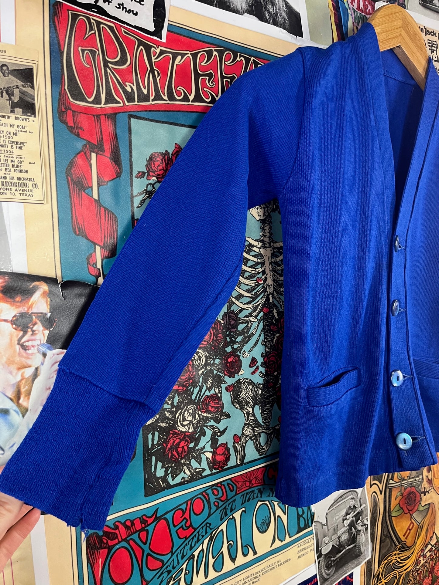 Vintage Kids 60s Blue V-Neck Letterman Cardigan Sweater Ages 6-7