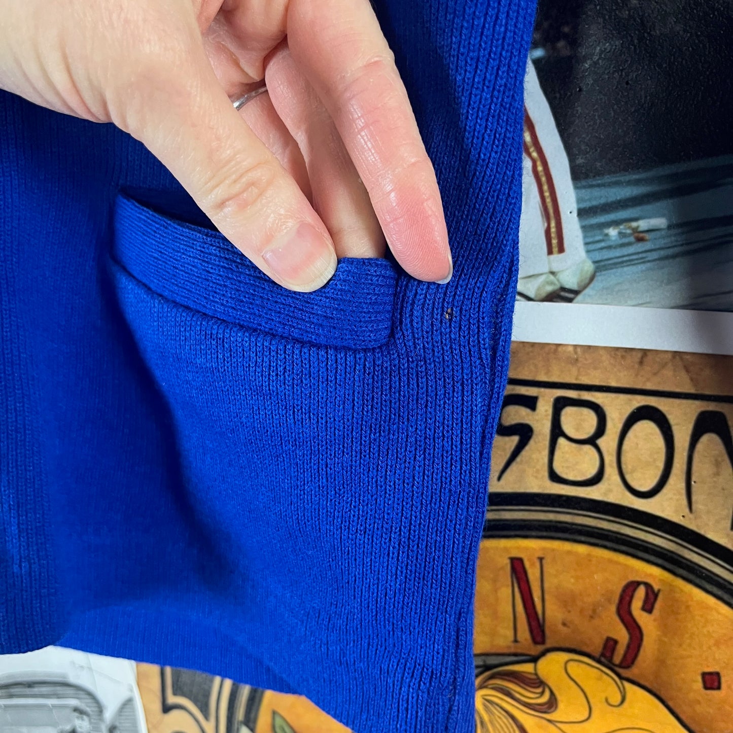 Vintage Kids 60s Blue V-Neck Letterman Cardigan Sweater Ages 6-7