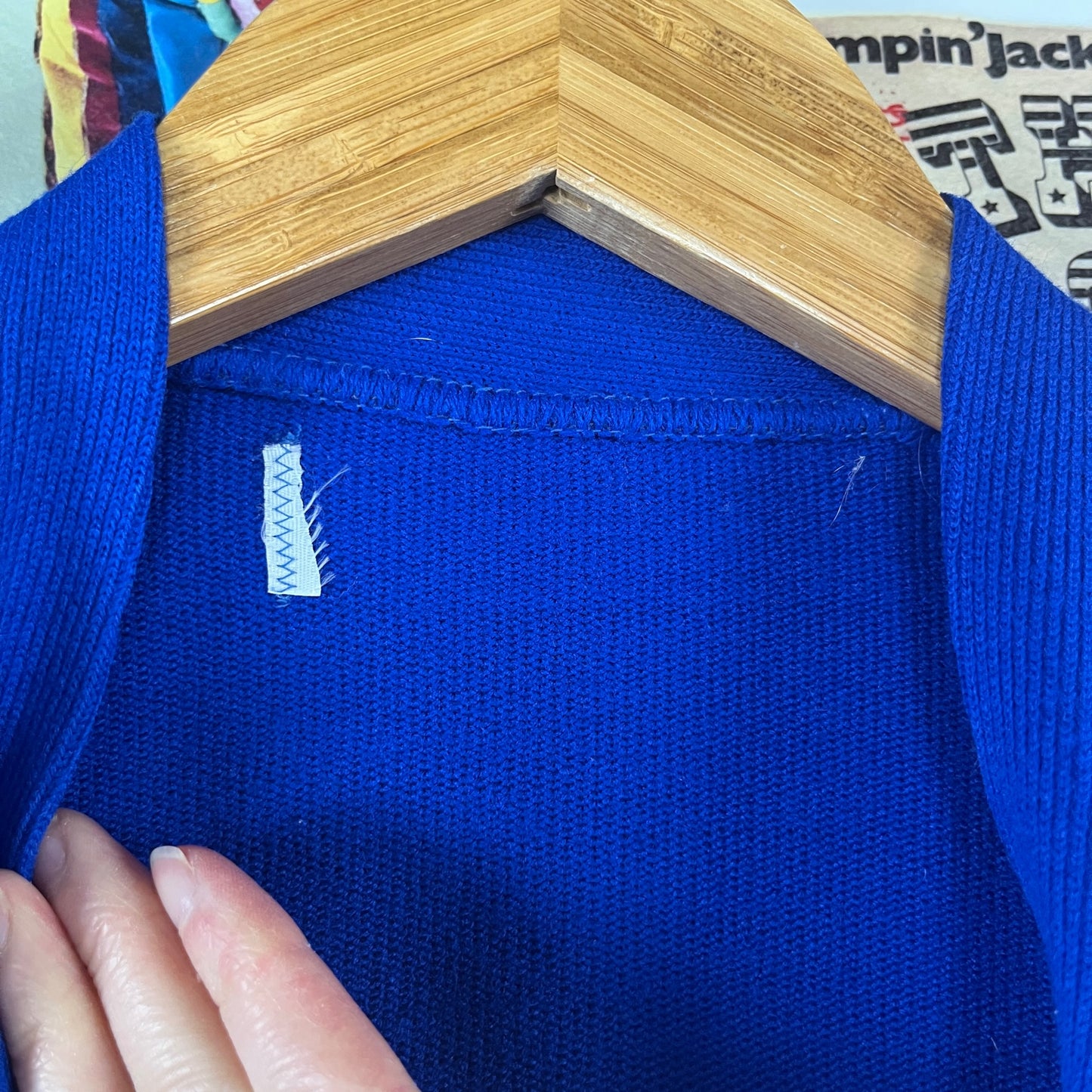 Vintage Kids 60s Blue V-Neck Letterman Cardigan Sweater Ages 6-7