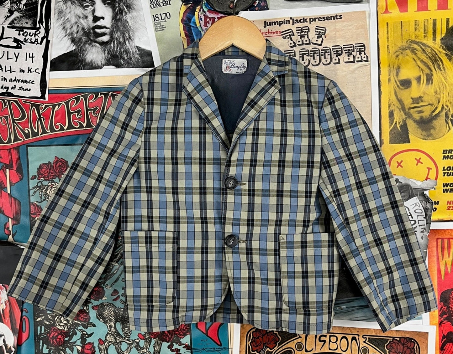 Vintage toddler boys kids retro 1960s plaid single breasted notch lapel dinner jacket by Barry Boy 4T