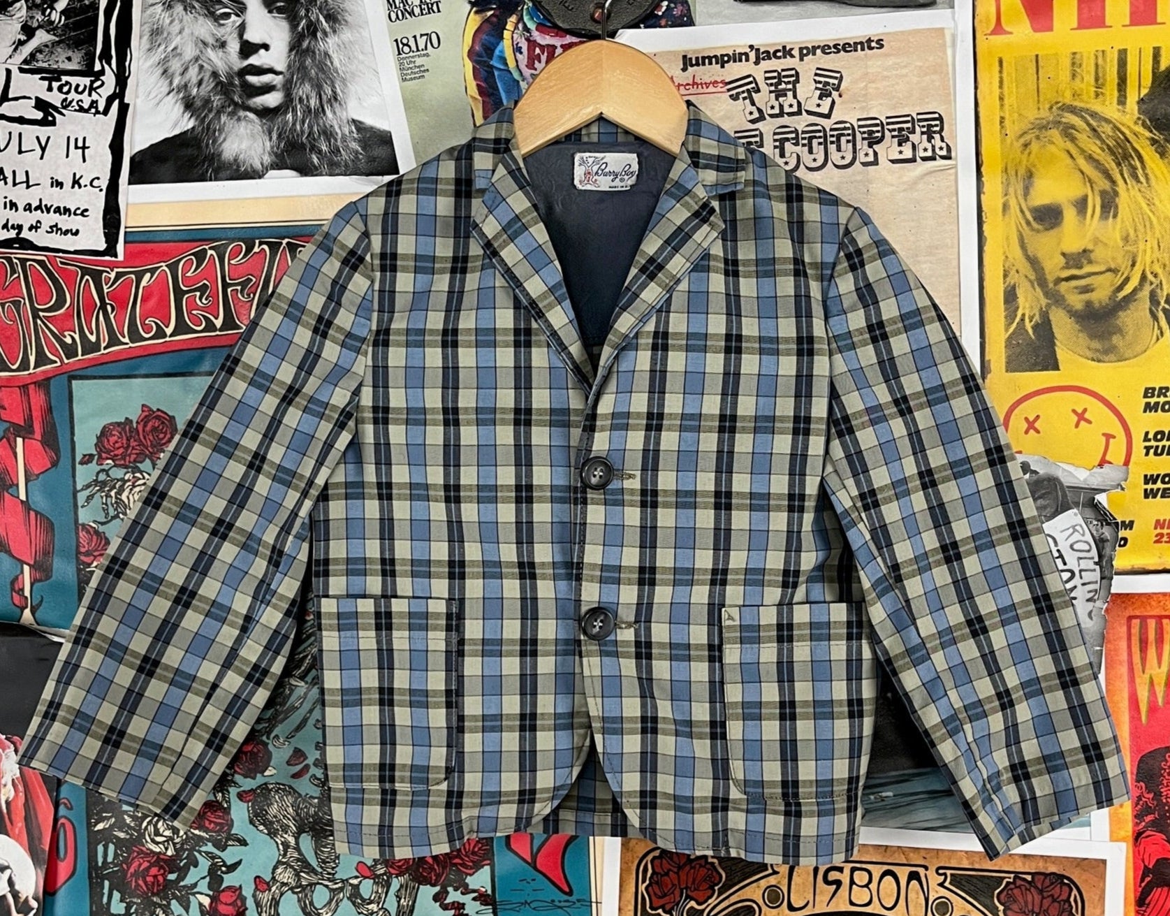 Vintage toddler boys kids retro 1960s plaid single breasted notch lapel dinner jacket by Barry Boy 4T