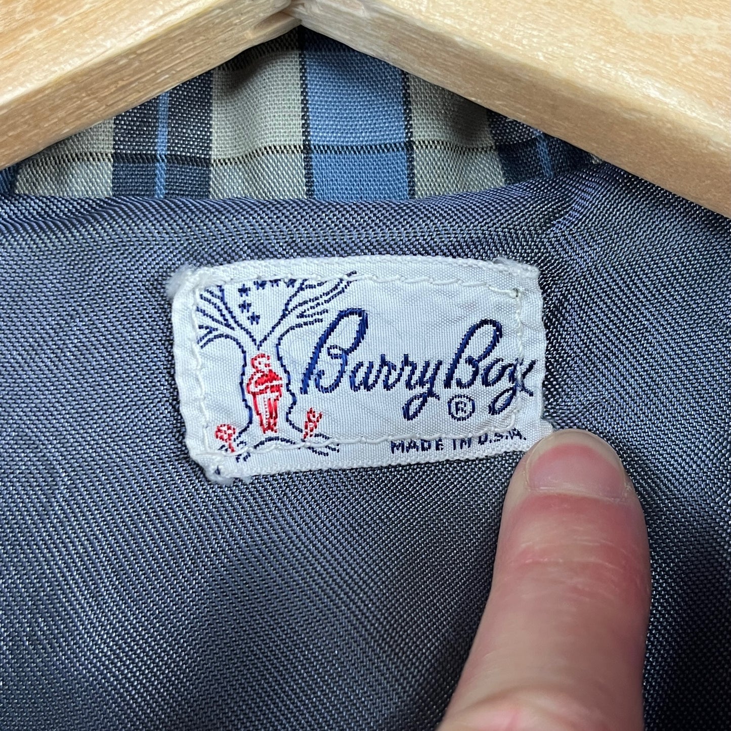 Vintage Toddler Boys Kids 1960s Taupe Blue Plaid Print Barry Boy Single Breasted Blazer Jacket 4T USA