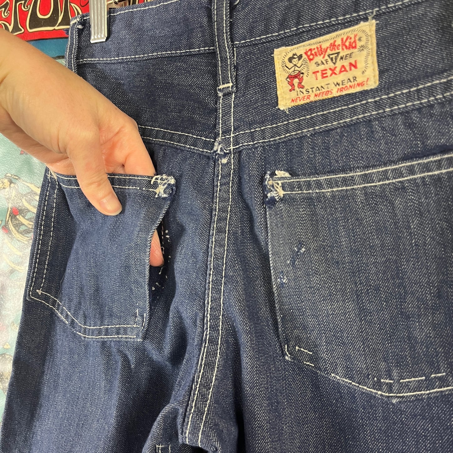 Vintage Kids 50s Indigo Blue Denim Billy the Kid Saf T Nee Texan Jeans Age 5-6