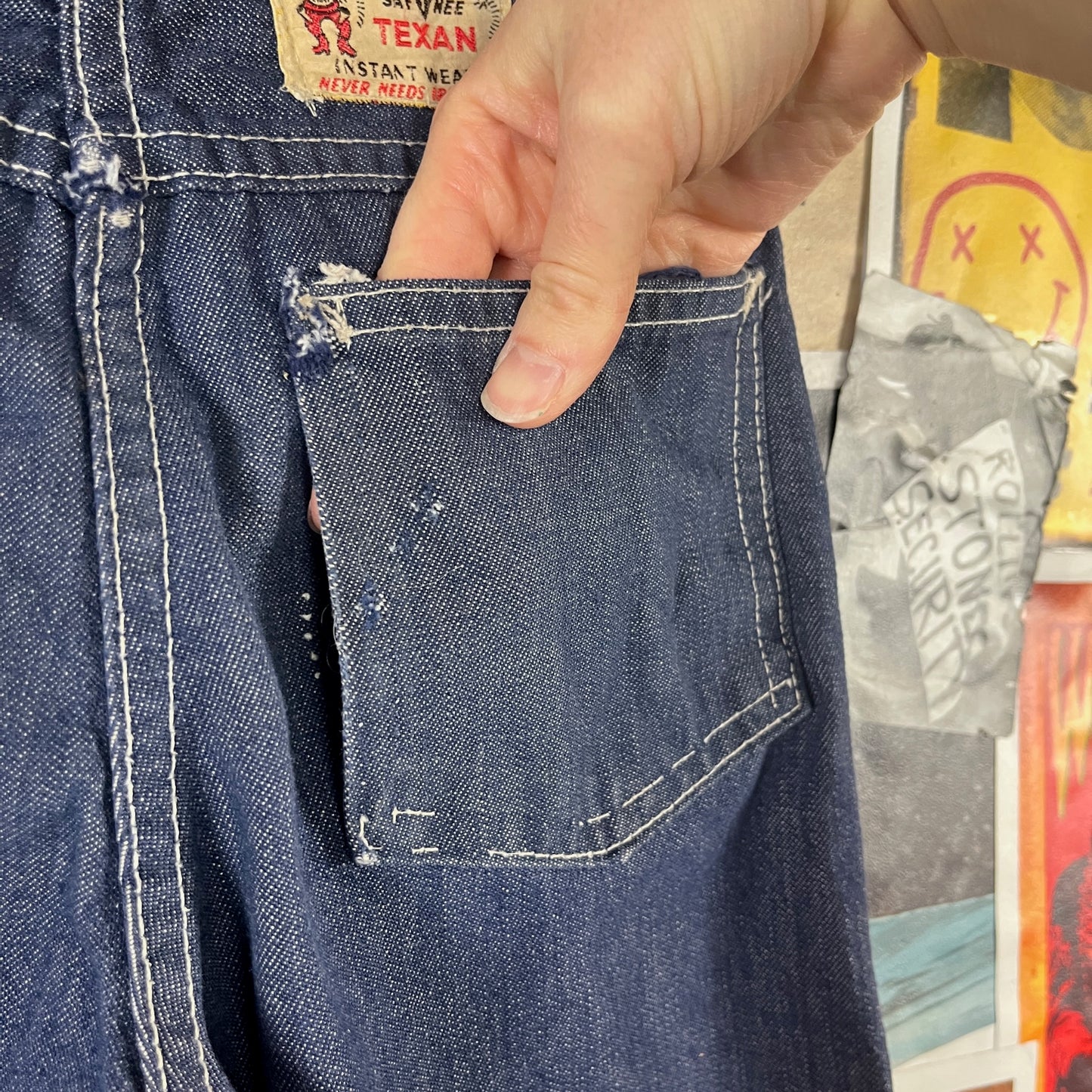 Vintage Kids 50s Indigo Blue Denim Billy the Kid Saf T Nee Texan Jeans Age 5-6