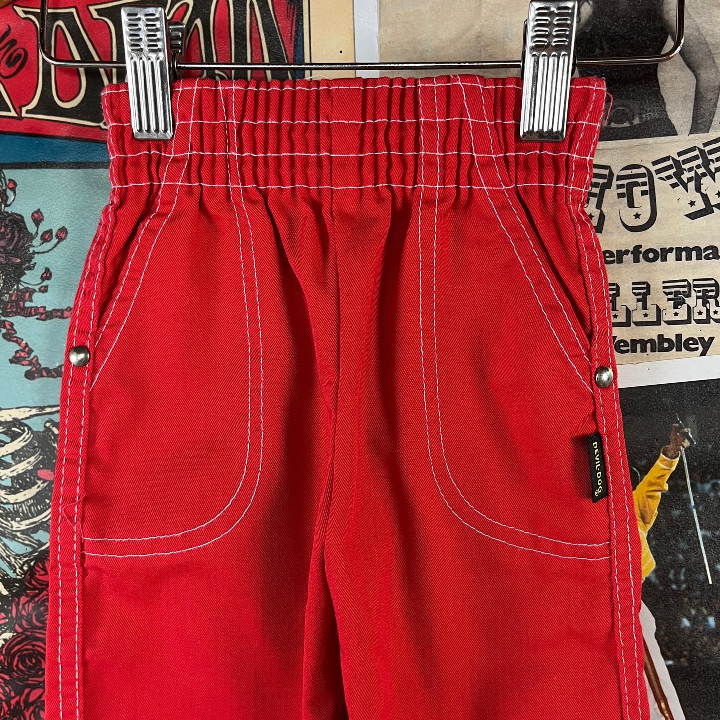 Vintage Baby Kids 70s-80s Plain Red Elastic Waist Devil Dog Pants 9M
