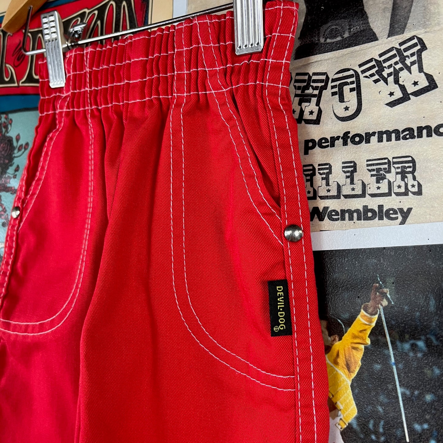 Vintage Baby Kids 70s-80s Plain Red Elastic Waist Devil Dog Pants 9M